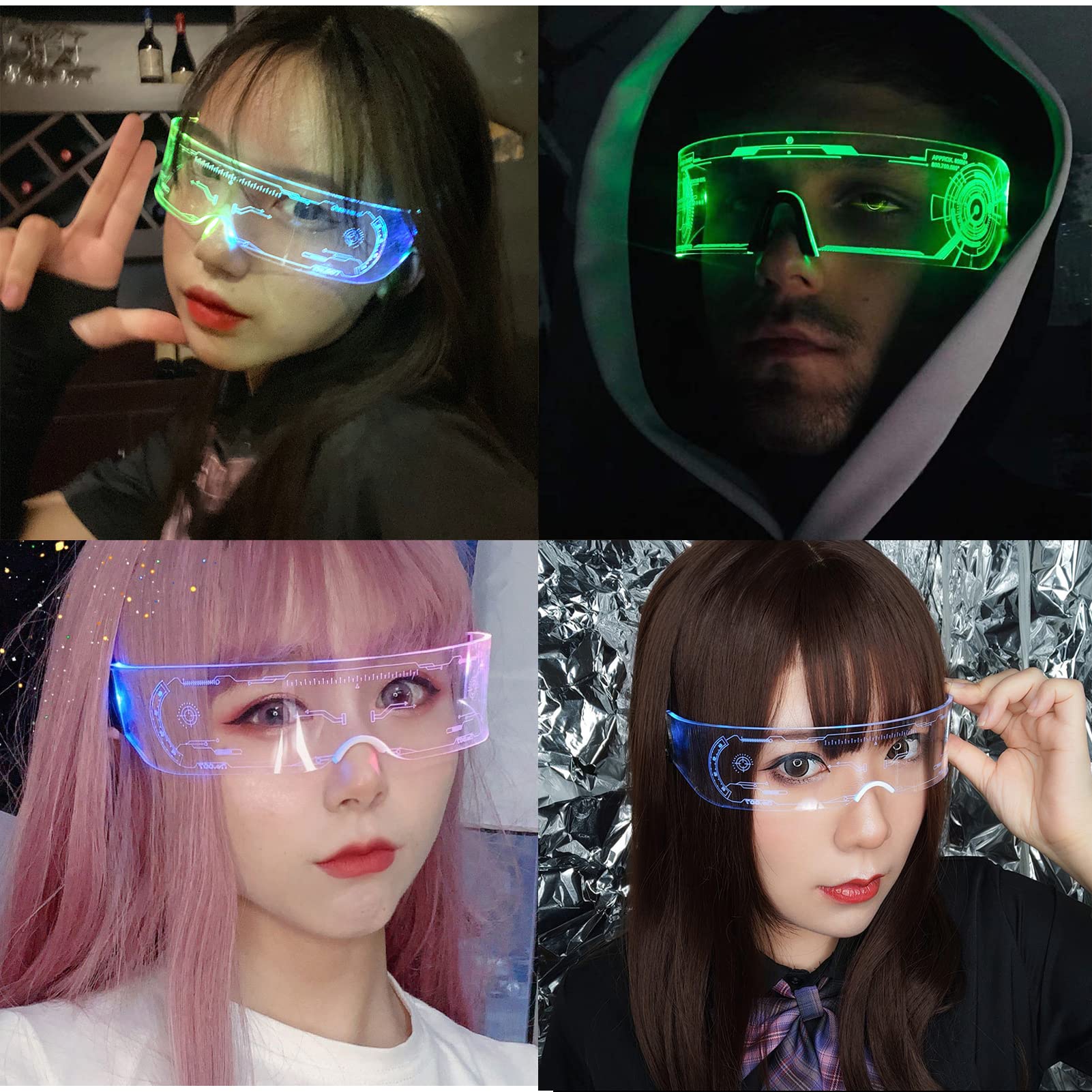 Led Visor Glasses Light Up 7 Colors and 4 Modes,  Glasses for Halloween Cosplay Party Bar Adults: Cyberpunk