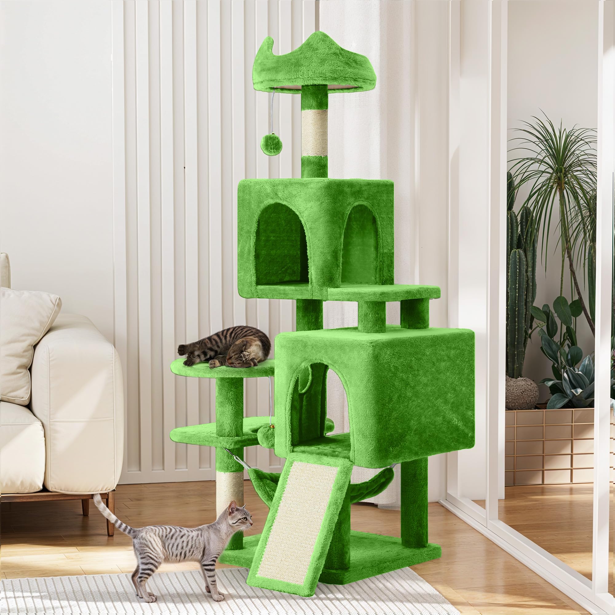 YITAHOME Tall Cat Tree for Indoor Cats, 75 inch Multi-Level Cat Tower with Cat Condos, Top Perches, Sisal Ramp Scratching Posts, Cozy Basket,Hammocks, Large Cat Pet Activity Structure,Pink thumbnail 1