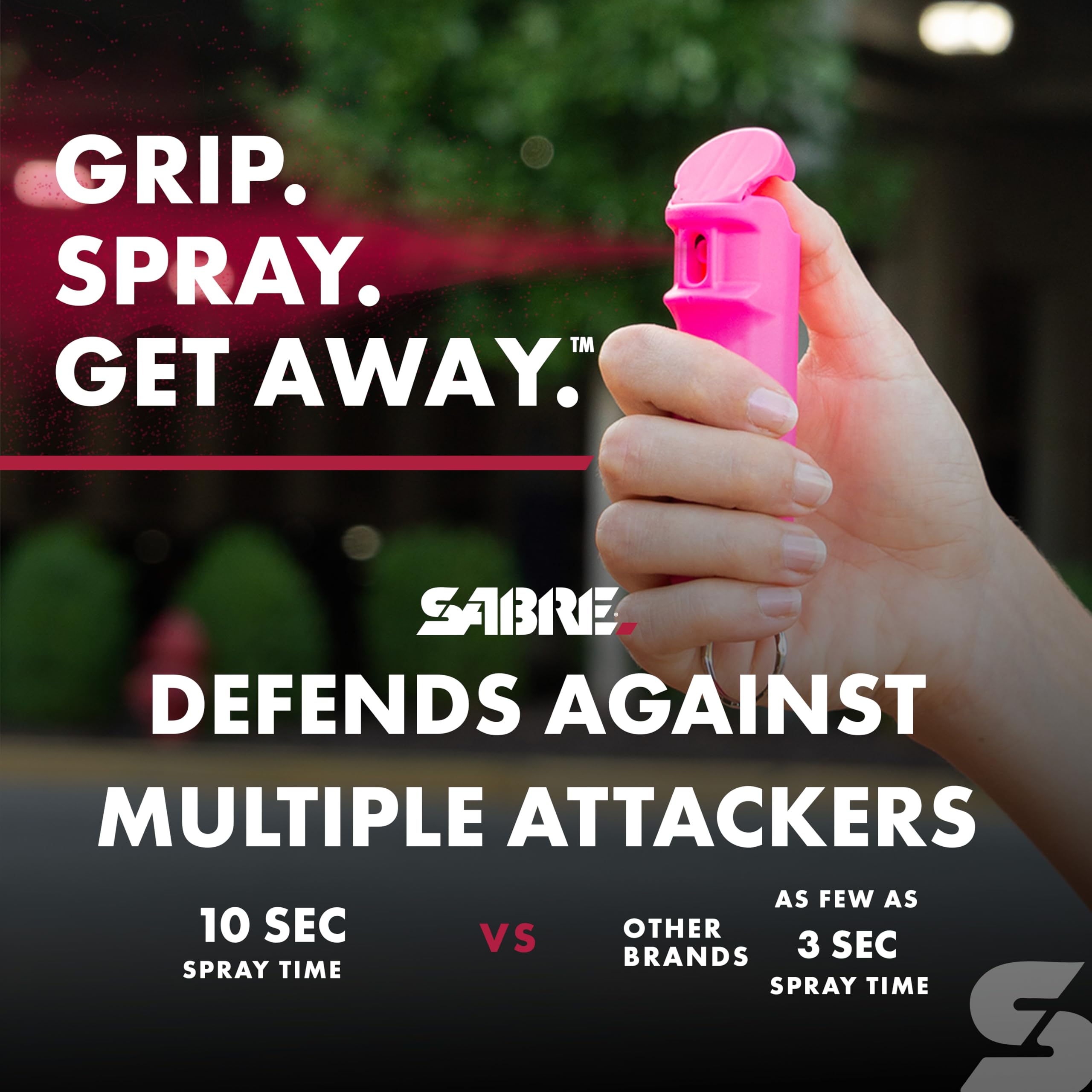 SABRE Pepper Spray & 2-in-1 Stun Gun with Flashlight, Self Defense Kit, Fast Flip Top Safety, Finger Grip for Better & Faster Aim, Painful 1.60 µC Charge, 120 Lumen LED Light, Rechargeable, 0.54 fl oz: Pink