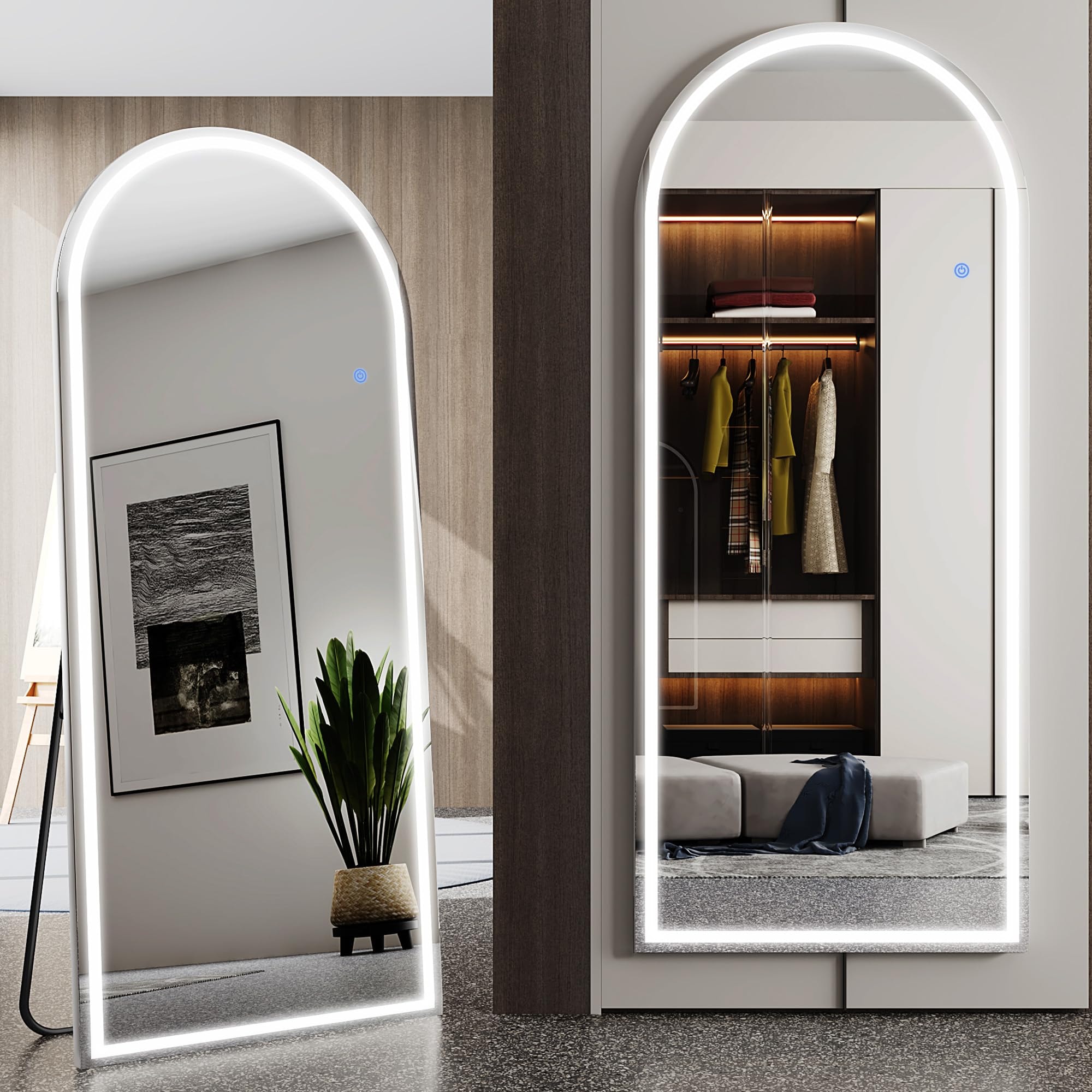 Antok LED Full Length Mirror, 71" x 28" Lighted Floor Standing LED Mirror Full Length,Hanging Mirrors with Stand Free Standing Floor Mirrors for Bedroom (Rect): 71"L x 28"W
