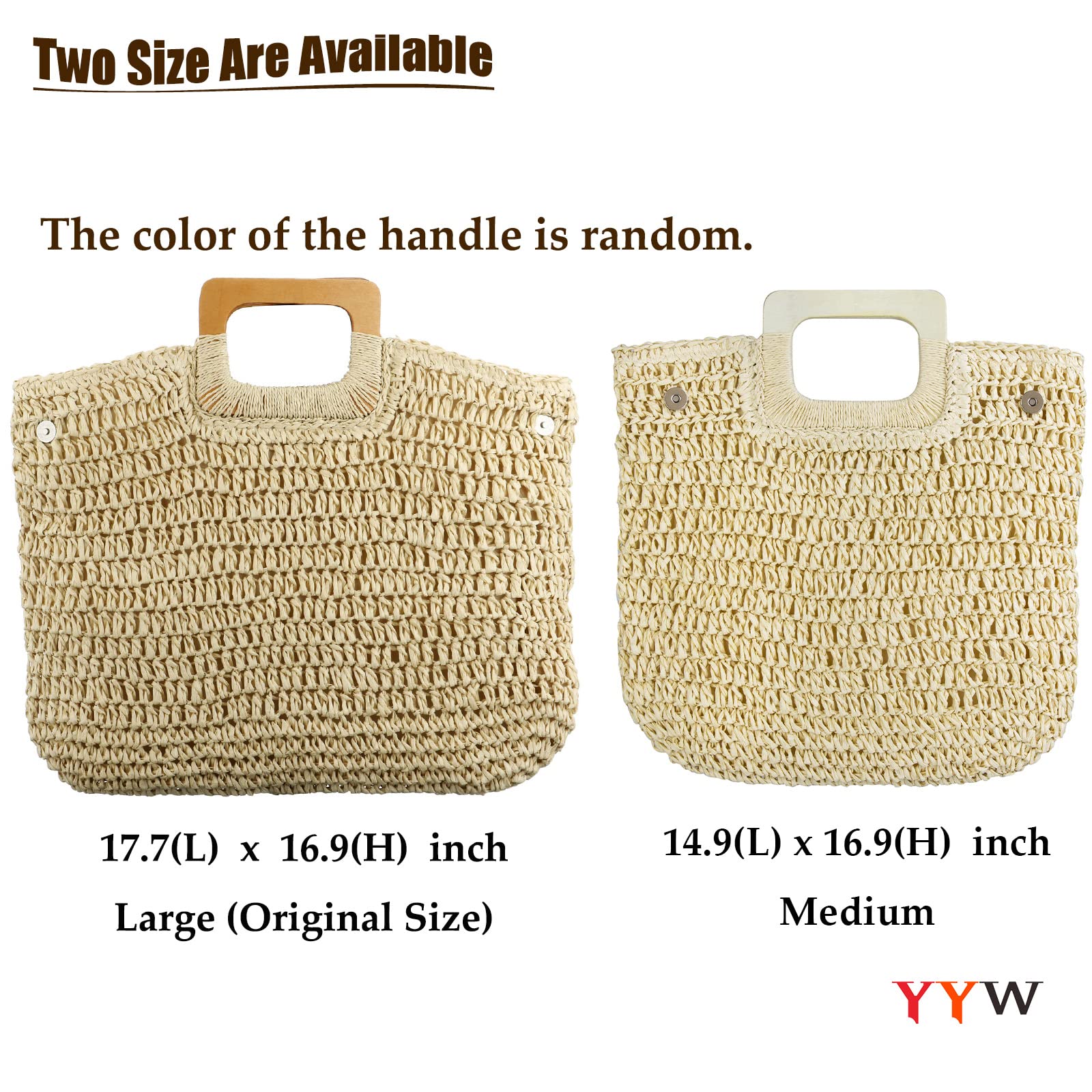 YYW Straw Tote Bag Women Hand Woven Large Casual Handbags Hobo Straw Beach Bag with Lining Pockets for Daily Use Beach Travel thumbnail 5