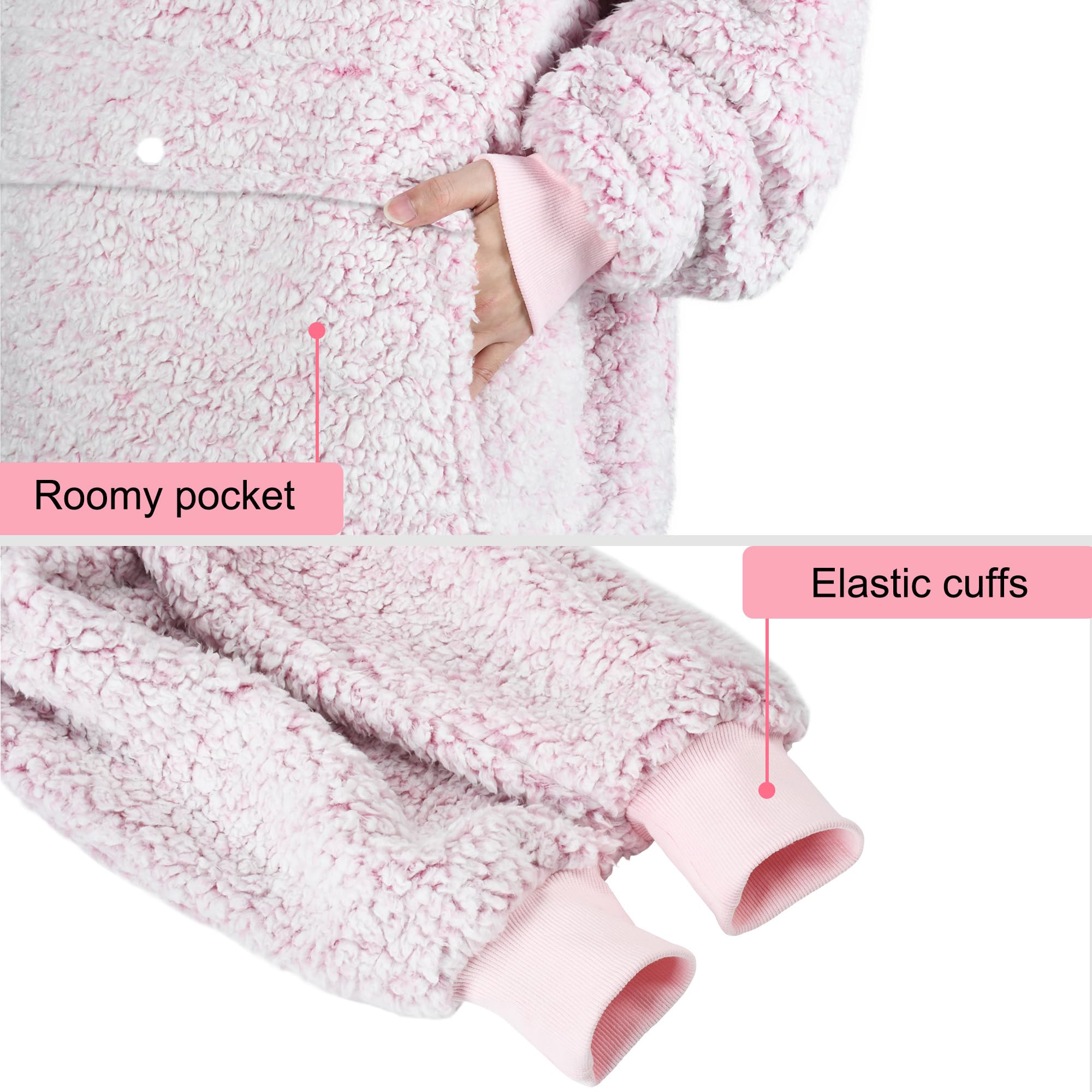 Catalonia Oversized Blanket Hoodie Sweatshirt, Wearable Sherpa Lounging Pullover for Adults Women Men: One Size Ombre Pink