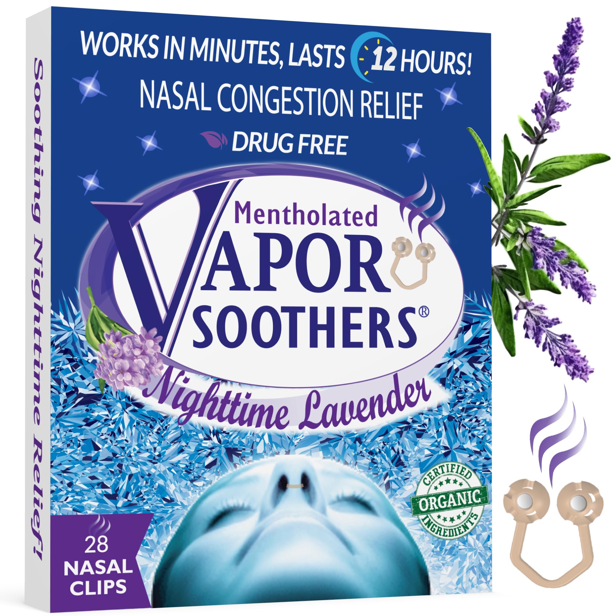 Vapor Soothers by Scenttech, Snore Reducing- Anti Snoring Aid, Nasal Dilators for Breathing, Instant Nasal Congestion Relief, Nighttime Lavender, 28 Count, Drug-Free: 28 Count (Pack of 1) Lavender