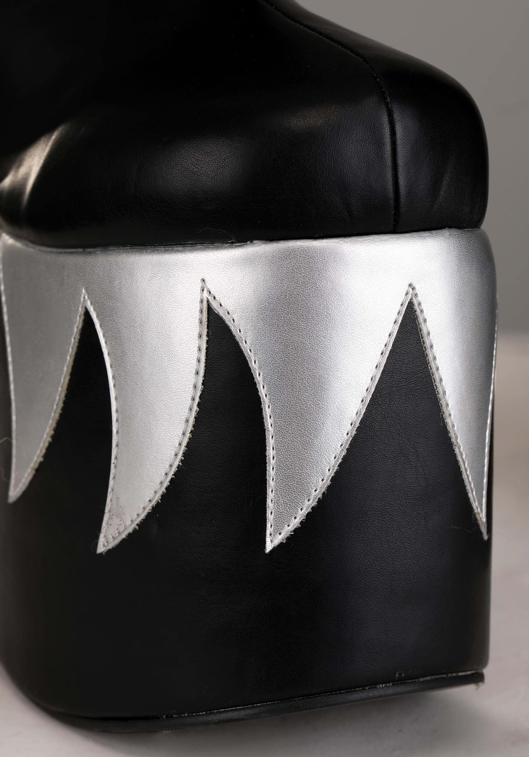 Fun Costumes KISS Demon Boots for Men's Cosplay Costume, Gene Simmons Black Platform Boots with Silver Flame Design Size 10