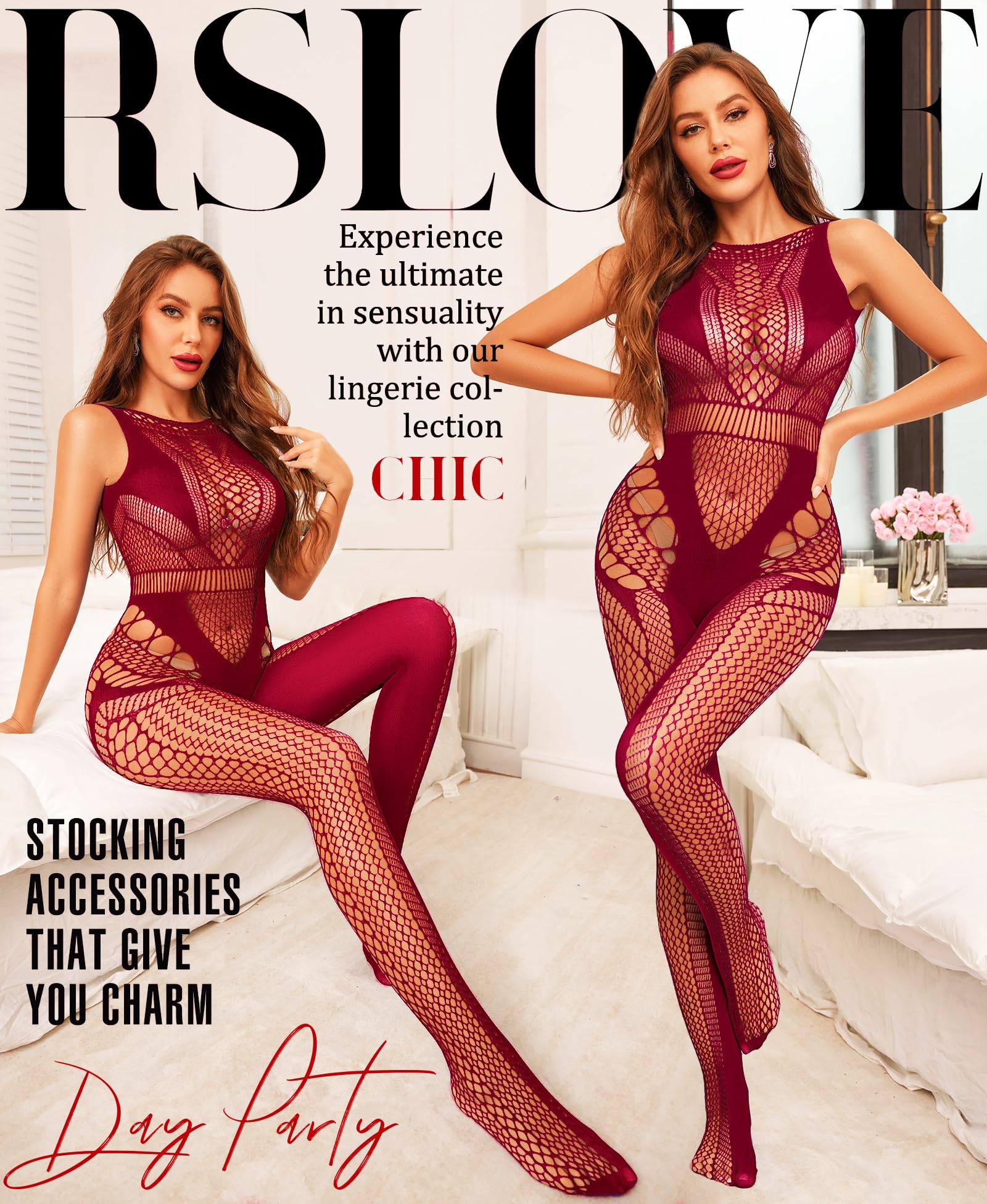 RSLOVE Sexy Lingerie Exotic Bodystocking - Fishnet Cut Out Lingerie Mesh Bodysuit One Piece Babydoll Rave Outfits