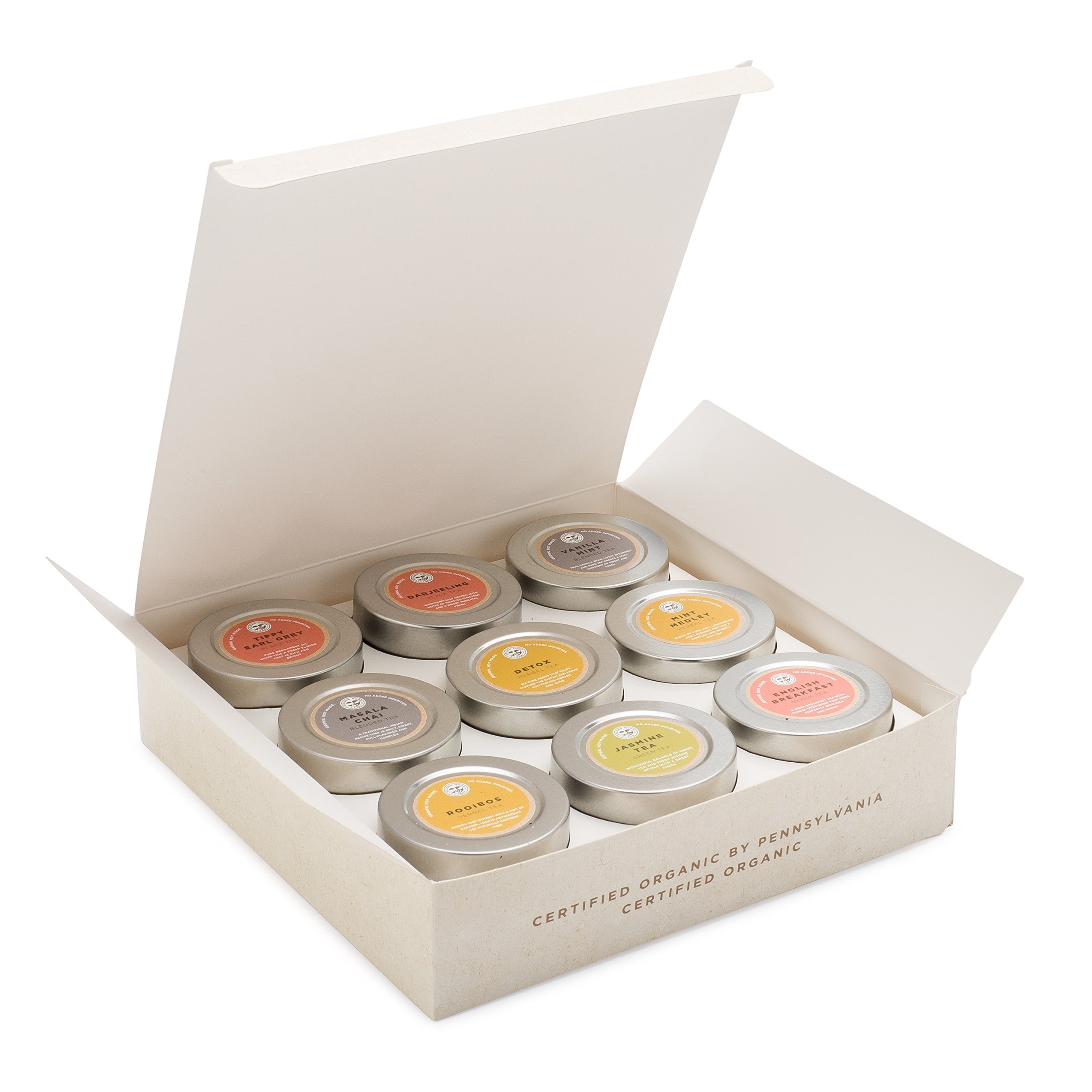 Golden Moon Tea Variety Pack - 9 Loose Leaf Tea Sampler - Organic Black, Green, White, and Herbal Teas Gift Set