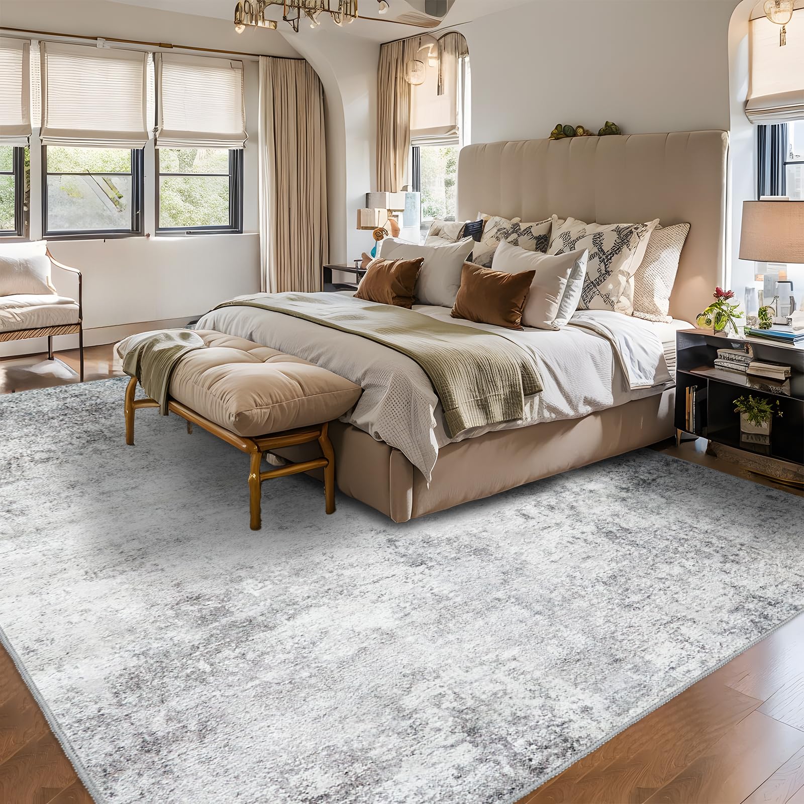 RUUGME 10X14 Abstract Area Rug:Large Washable Living Room Rug Indoor Non Slip Low Pile Carpet for Bedroom Soft Foldable Stain Resistant Distressed Thin Rug for Dining Room Kitchen 10X14 Brown: Grey 10' x 14' (Rectangular)