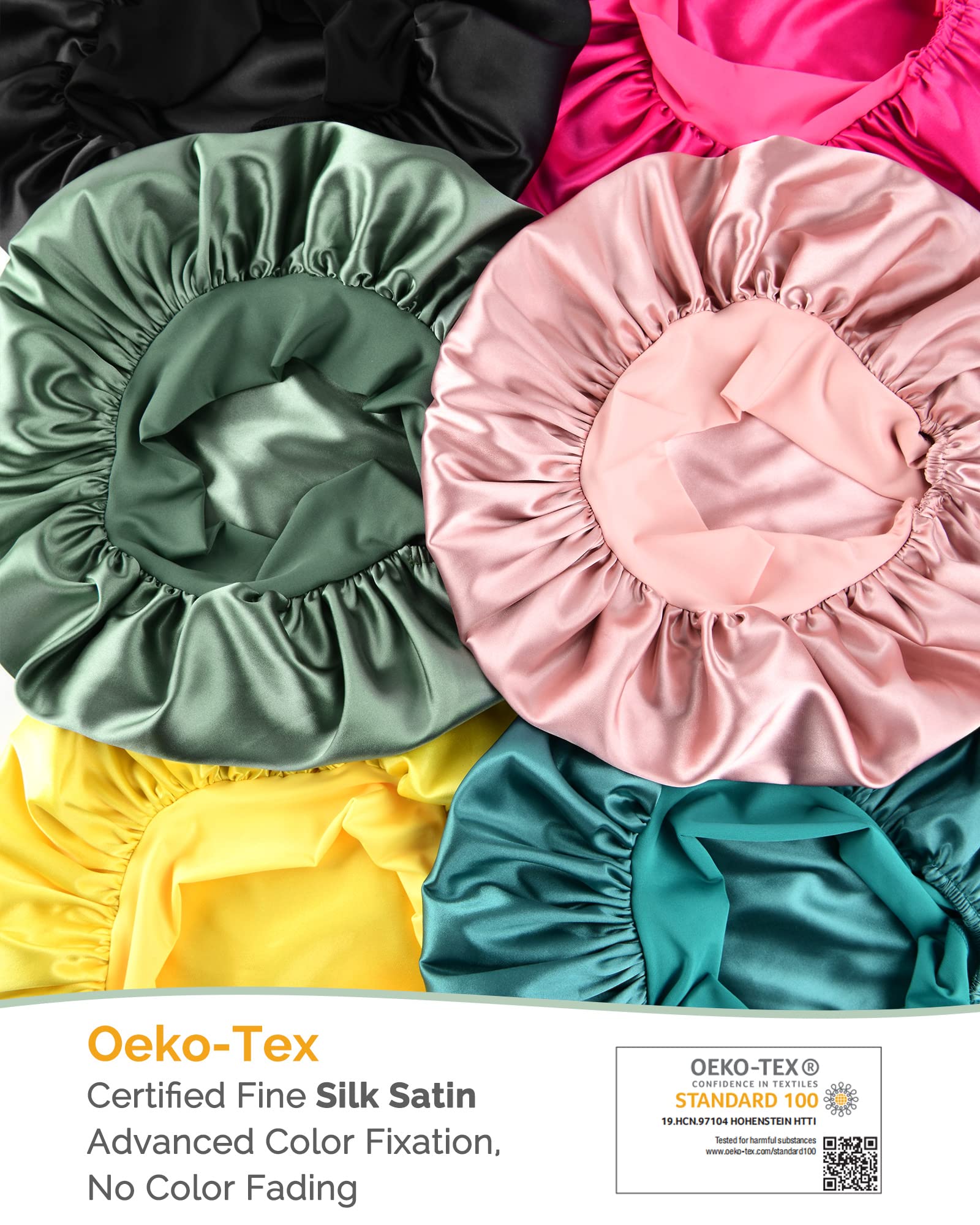YANIBEST Silk Bonnet for Sleeping Women Satin Bonnet Double Layer Satin Lined Hair Bonnet with Tie Band Curly Hair: Hot Pink