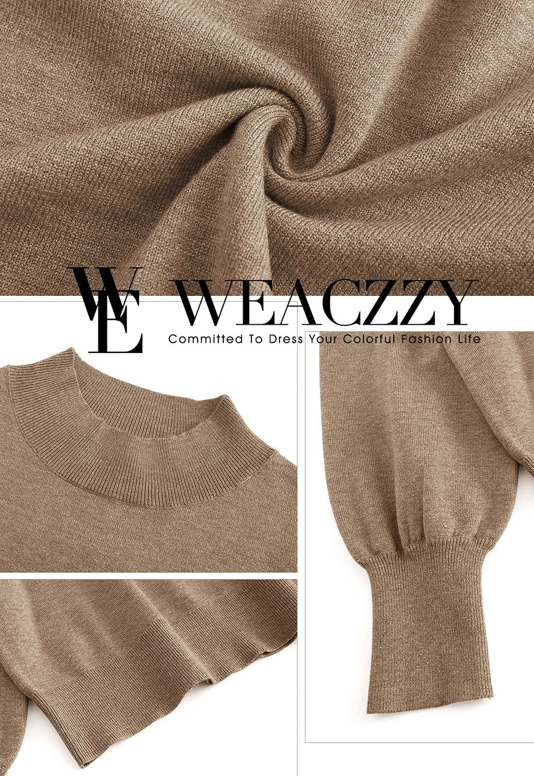 WEACZZY Women's Casual Mock Neck Long Lantern Sleeve Sweaters 2025 Fall Oversized Ribbed Knit Pullover Sweater Tops