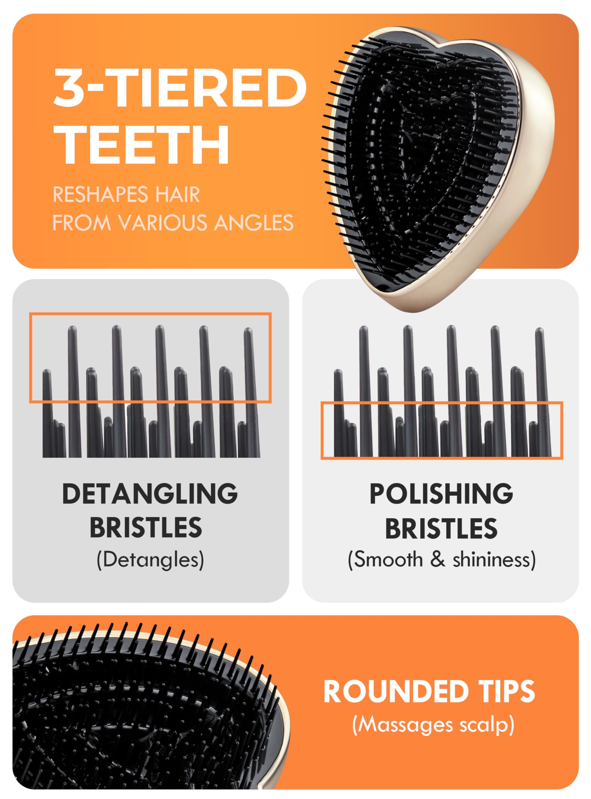 ReFa Heart Brush  | Heart-Shaped No-Tangle Brush for Thick Hair | Detangler Travel Brush for Women: CHAMPAGNE GOLD