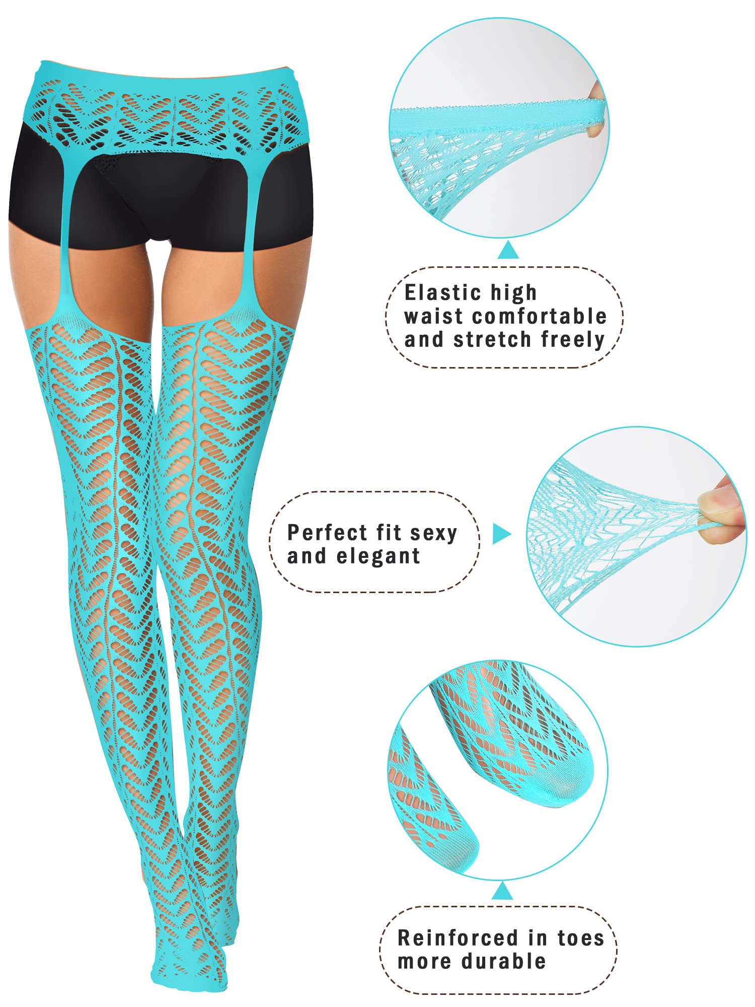 6 Pairs Women Fishnet Thigh High Stockings Garter Belts and Suspender Pantyhose Stockings for Halloween (Classic, Black,Medium): 6 Pairs Women Fishnet Thigh High Stockings Garter Belts and Suspender Pantyhose Stockings for Halloween (Classic, White, Grey, Light Blue, Carmine, Fluorescent Green, Black,X-Large-XX-Large)