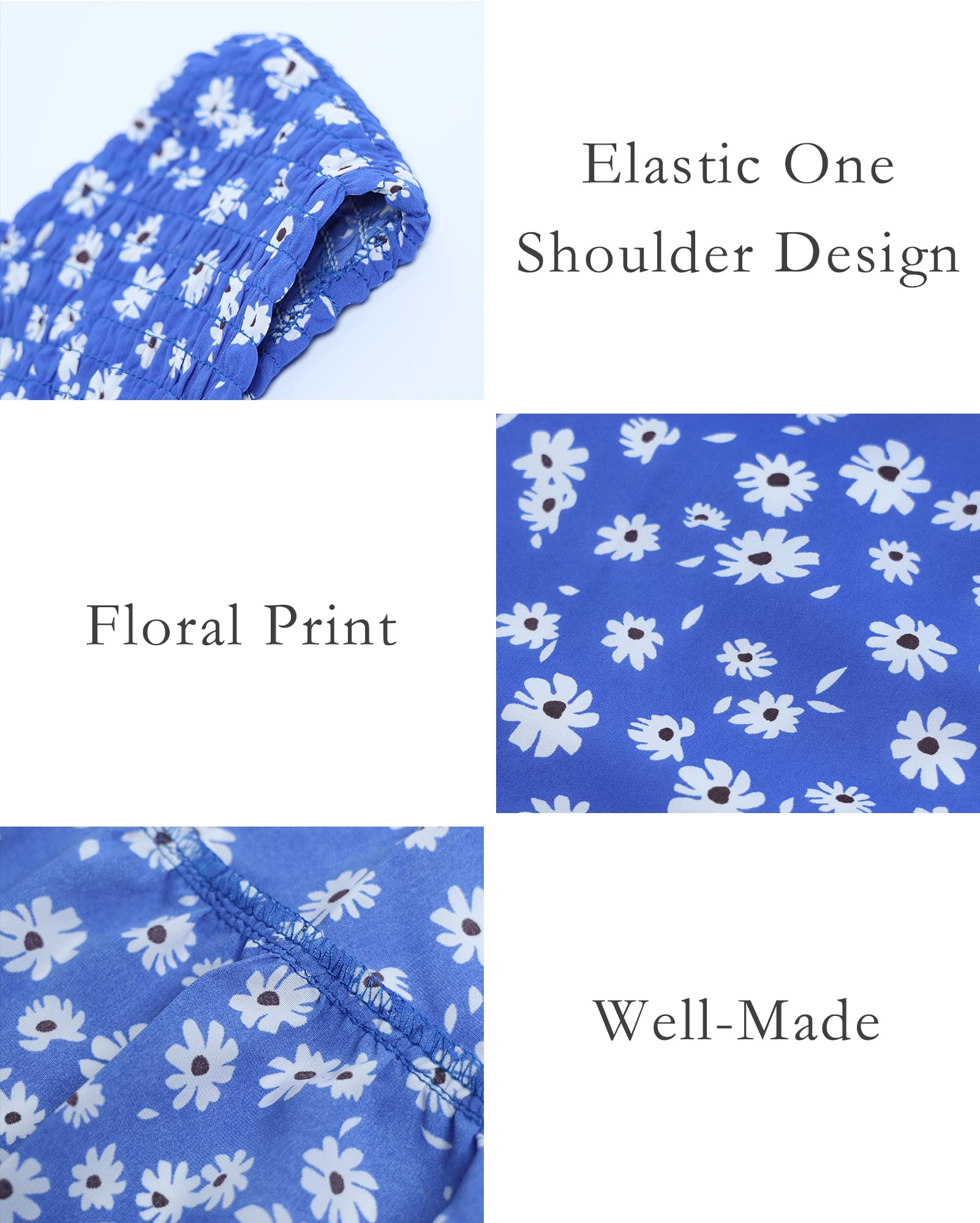 BTFBM 2025 Summer One Shoulder Dresses for Women Casual Sleeveless High Waist Floral Flowy Smocked Boho Beach Maxi Dress