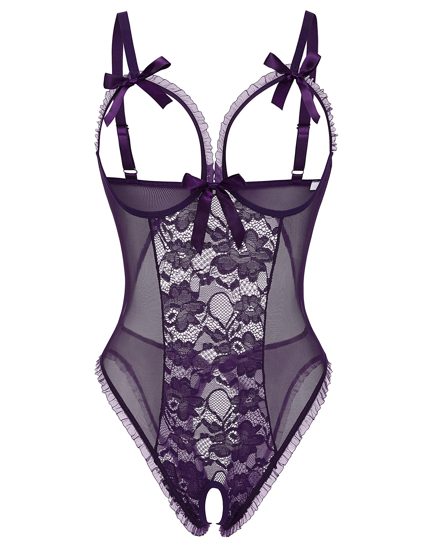 Avidlove Sexy Lingerie for Women One Piece Lace Babydoll Sleepwear Bodysuit: Medium Purple
