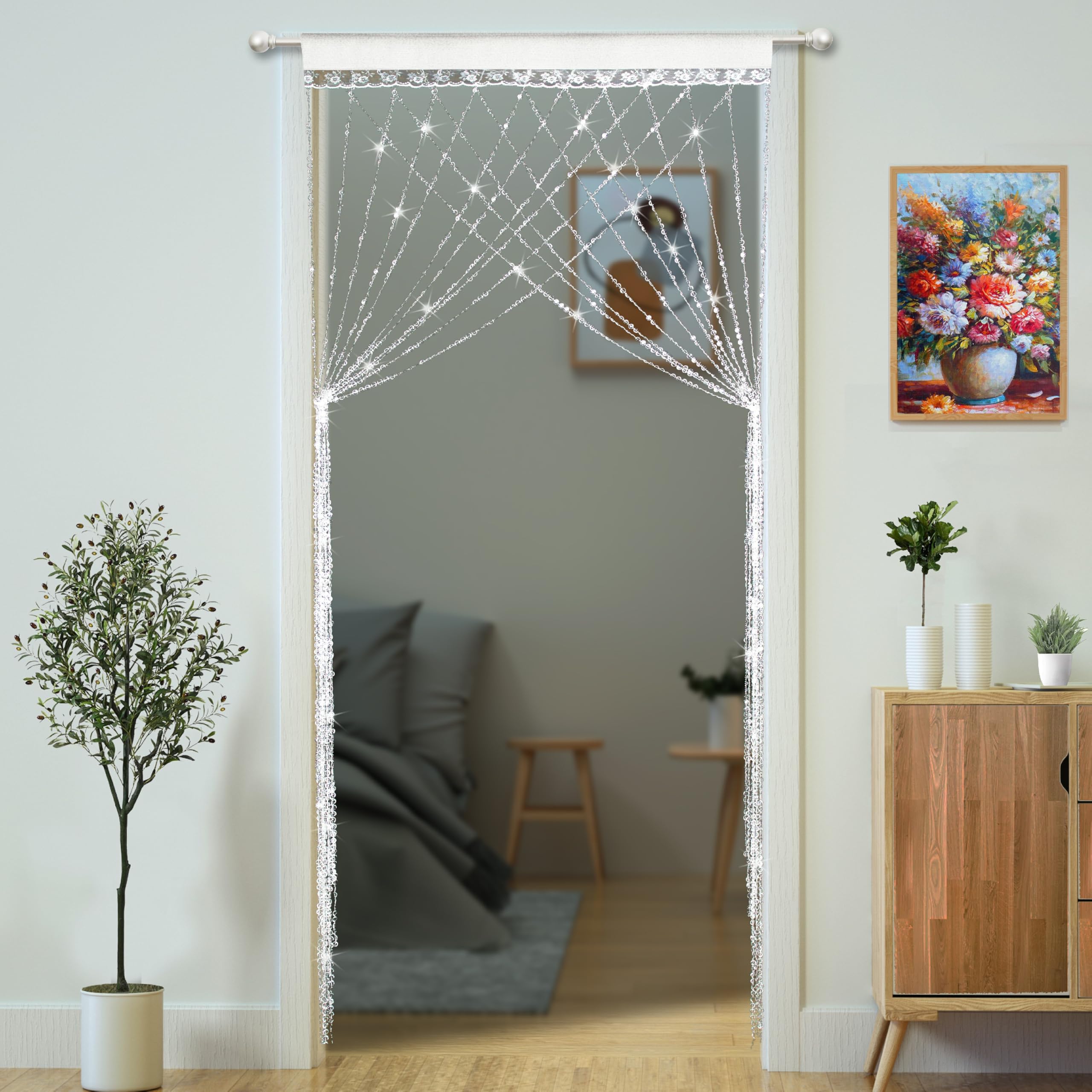 YaoYue  Beaded Curtain Door Curtains Room Divider Hanging Diamond Acrylic Beads for Doorway Hippie Closet Bedroom Wall Window Backdrop Decor (35.5×79in/90×200cm, Crystal): Crystal