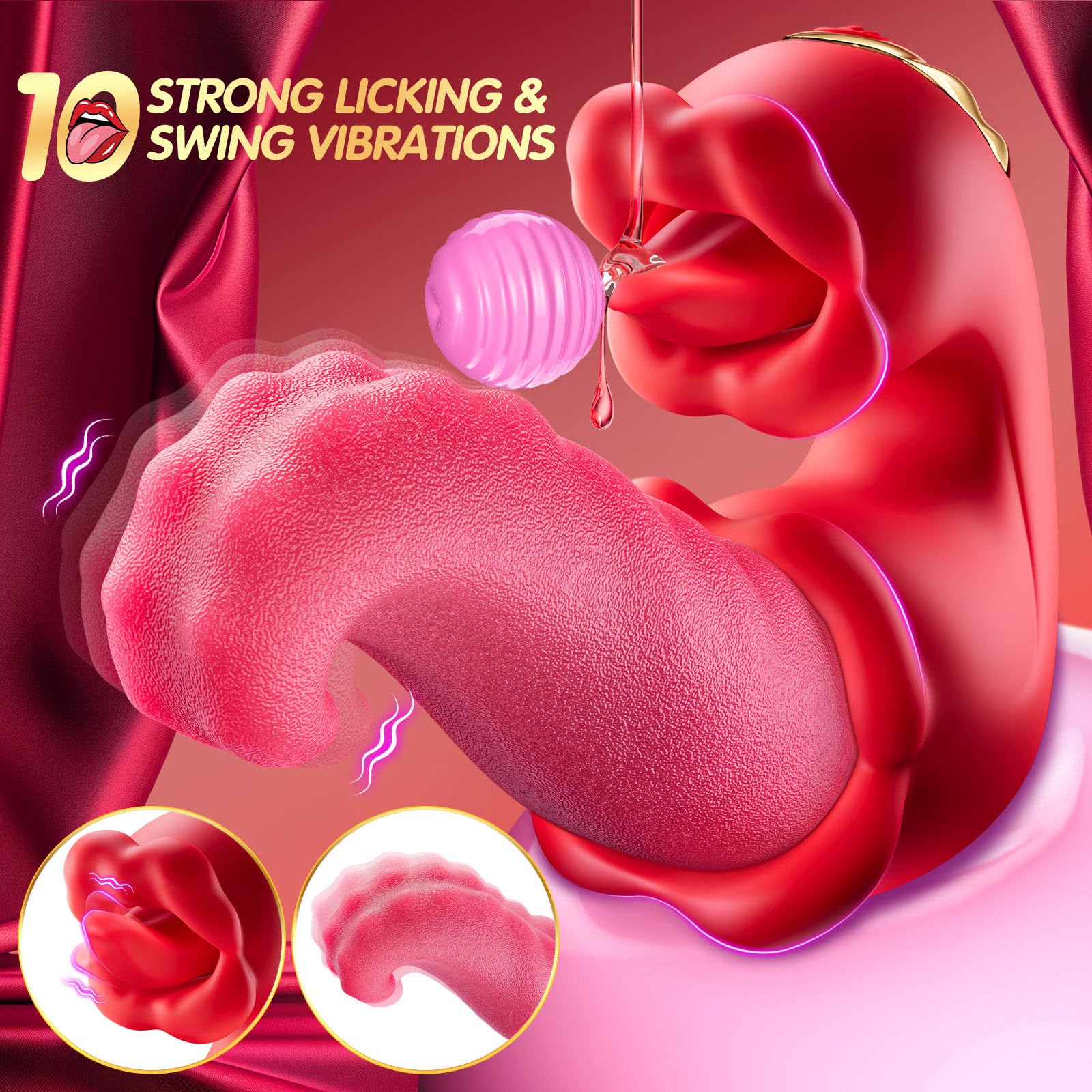 Vibrator Adult Sex Toys for Women - 4 in 1 Tongue Thrusting Vibrators Dildo Rose Sex Toys with 10 Licking Clitoral & 10 Vibration Mode, G Spot Clit Stimulator Pleasure Tools for Female Couples Games: Red