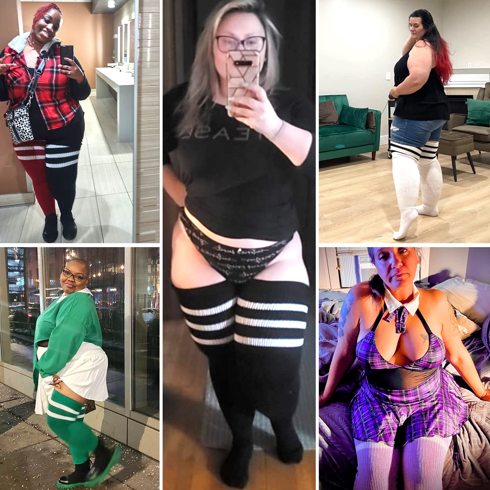 Plus Size Womens Thigh High Socks for Thick Thighs- Extra Long Striped Thick Over The Knee Socks- Leg Warmer Boot Socks