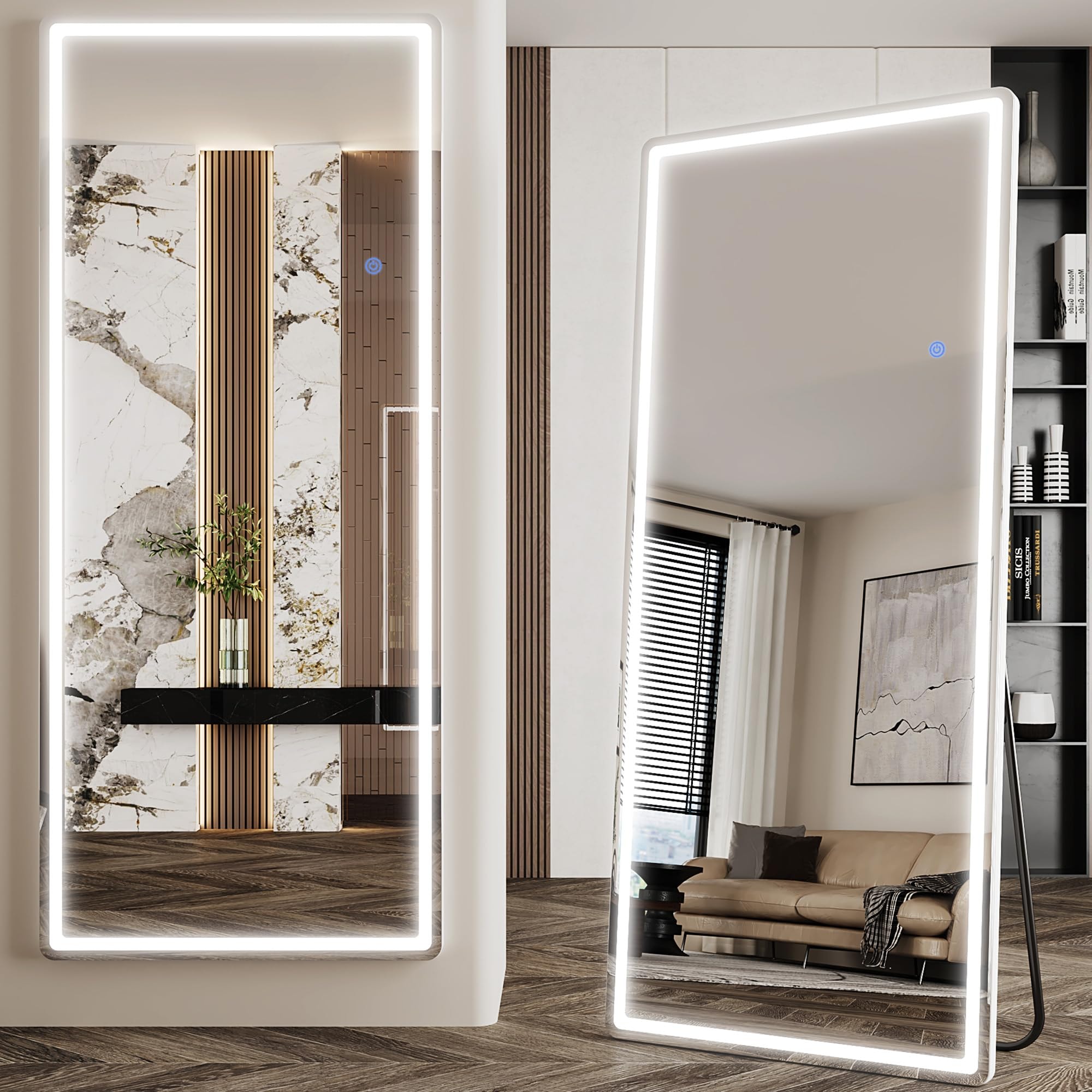 Antok LED Full Length Mirror, 71" x 28" Lighted Floor Standing LED Mirror Full Length,Hanging Mirrors with Stand Free Standing Floor Mirrors for Bedroom (Rect) - Image 1