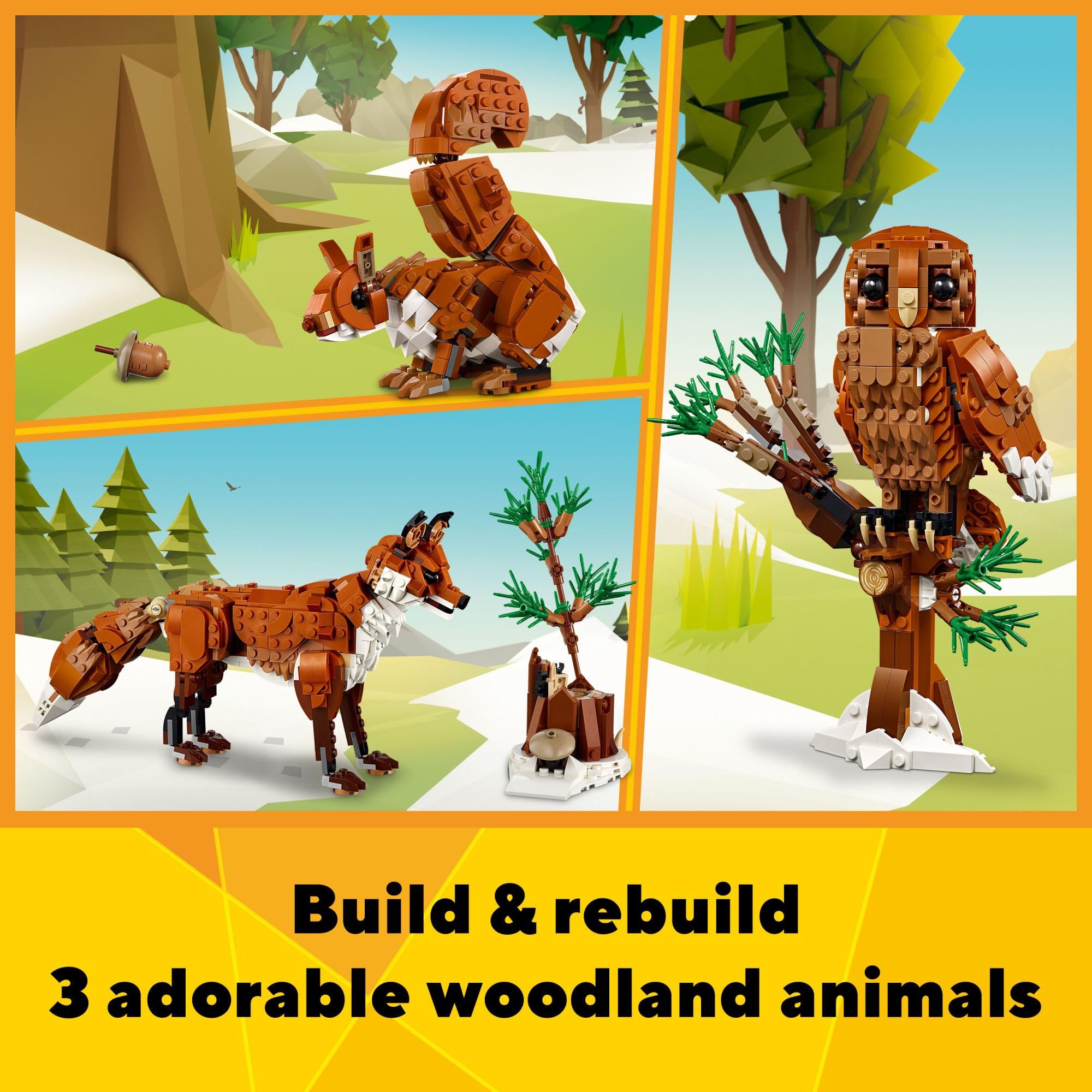 LEGO Creator 3 in 1 Forest Animals Red Fox Toys - Building Toys for Kids, Boys & Girls, Ages 9+ - Animal Figurine W/ 3 Building Options into Fox, Owl, or Squirrel - 31154: LEGO Creator 3 in 1 Forest Animals Red Fox Toys - Building Toys for Kids, Boys & Girls, Ages 9+ - Animal Figurine W/ 3 Building Options into Fox, Owl, or Squirrel - 31154