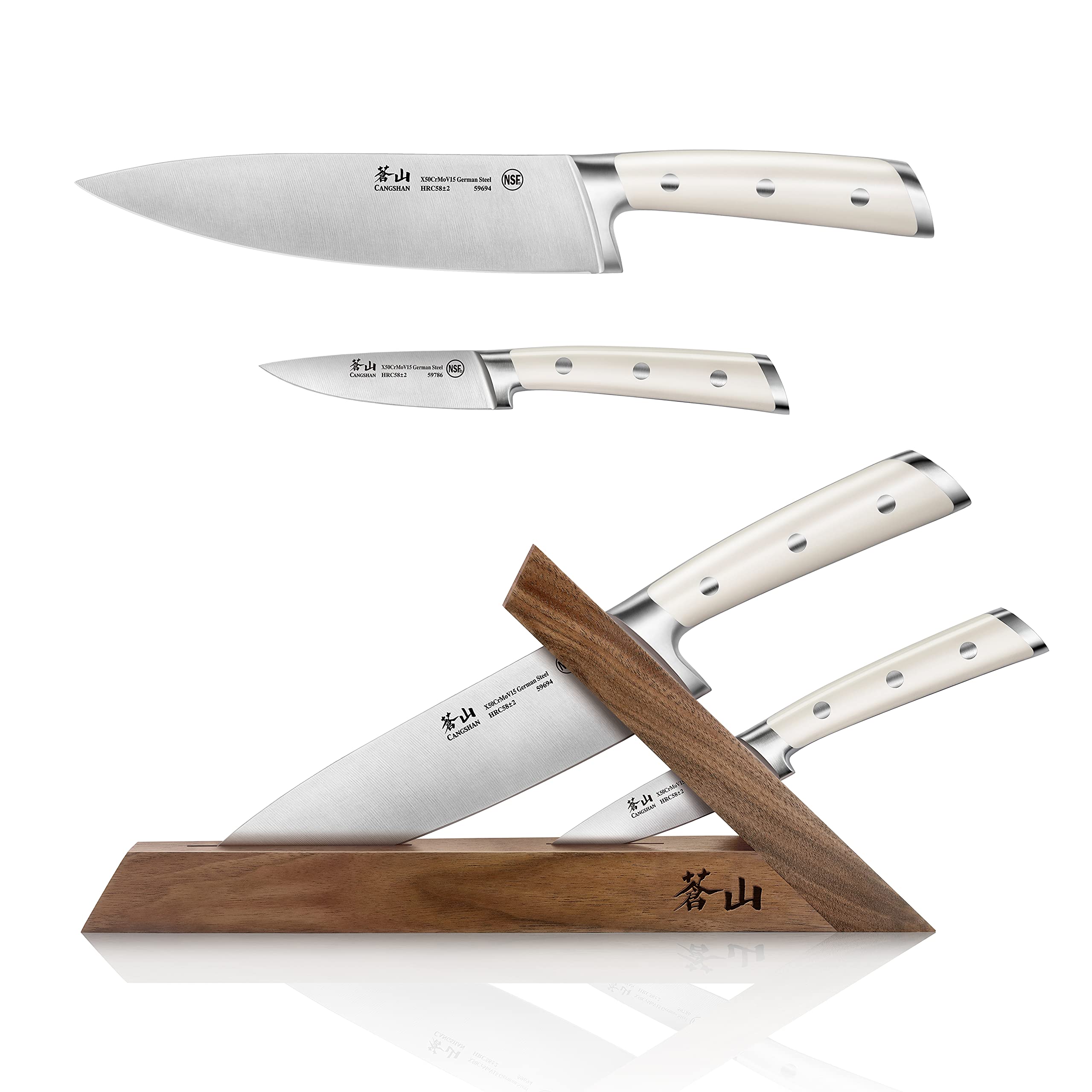 Cangshan S1 Series 1026047 German Steel Forged 23-Piece Knife Block Set: 3-Piece Block Set White