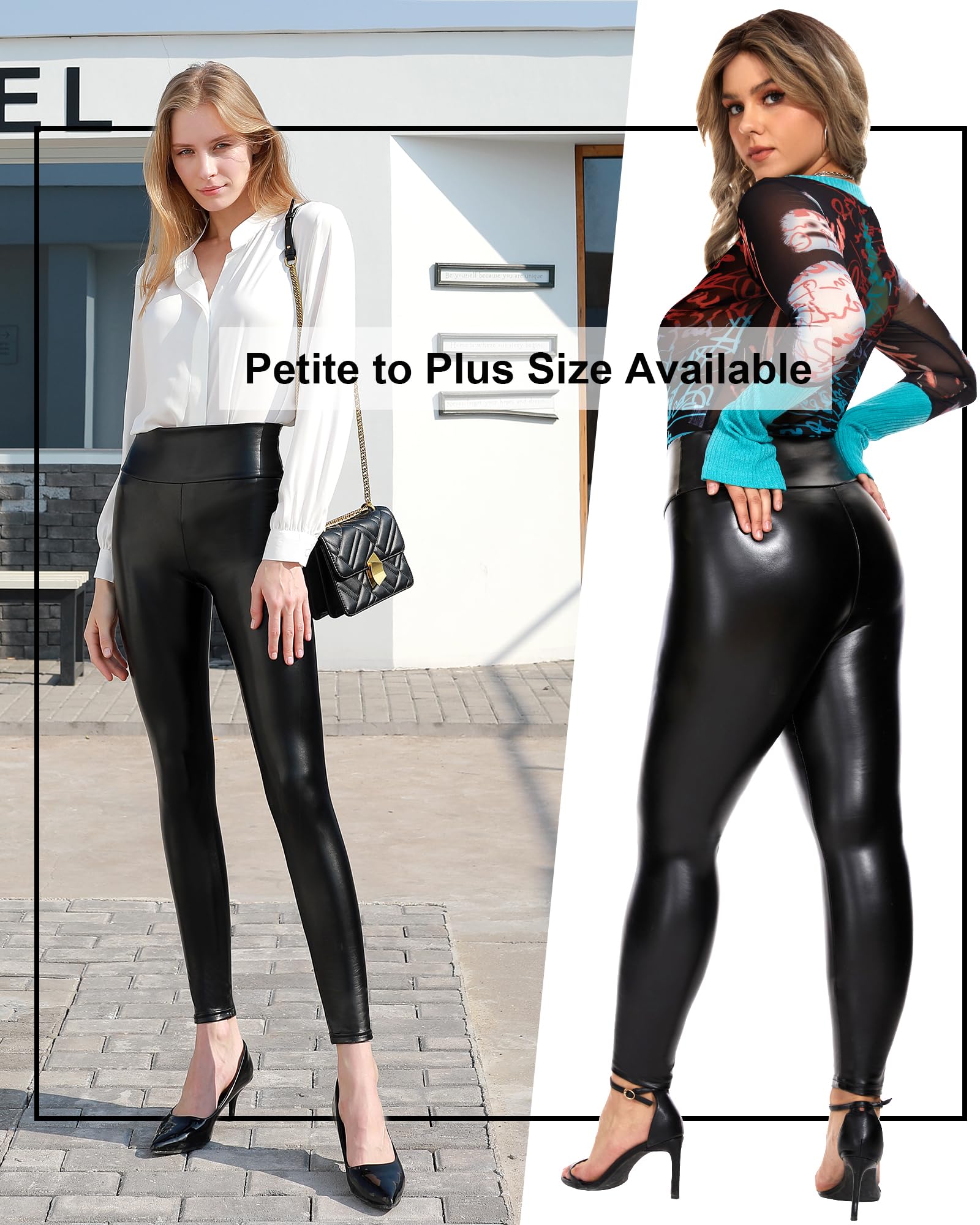Tagoo Women's Stretchy Faux Leather Leggings Pants, Sexy Red High Waisted Tights: X-Small Black