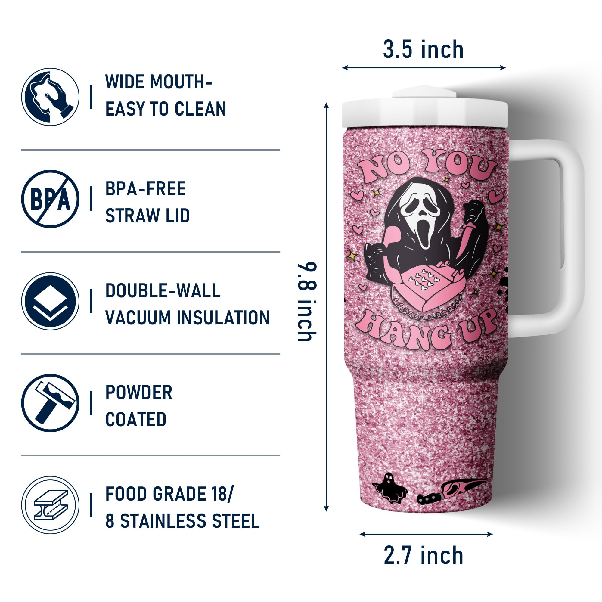 Equoza Horror Scary Face Halloween Ghostface Tumbler for Women Girls Spooky Vibes  Horror Scary Face Theme Decor Insulated Cup with Lid Vacuum Stainless Steel Coffee Mug Stemless Cup (Pack of 1): 30oz