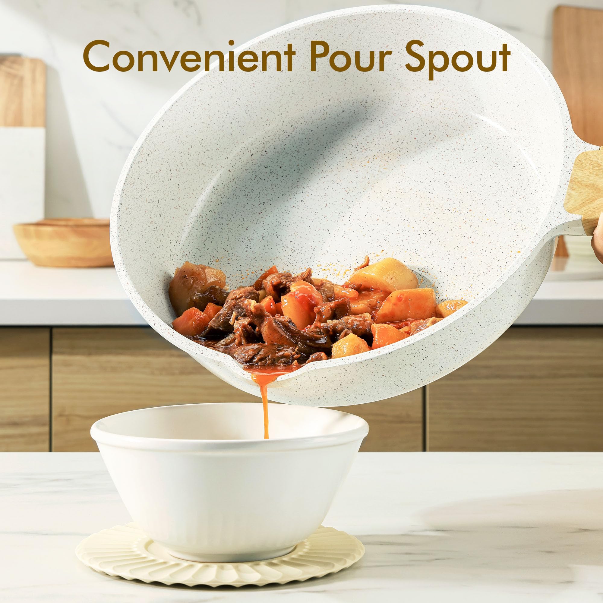 SENSARTE Nonstick Cookware Set 13-Piece, Non Stick Pots and Pans Set with Swiss Granite Coating, Healthy Kitchen Cooking Set, Stay-Cool Handles, PFOA Free: White