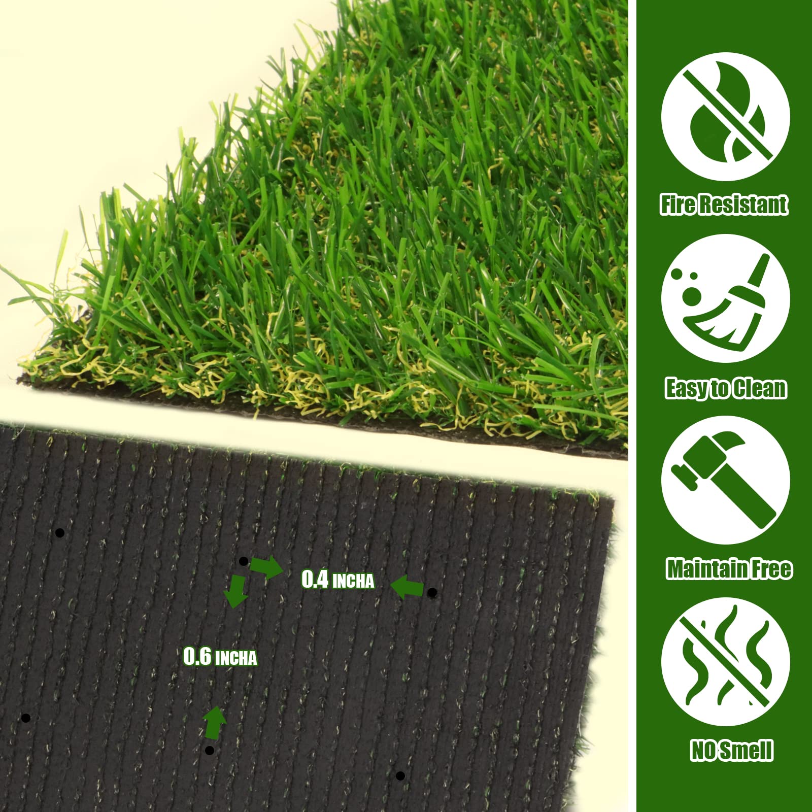Heyroll Realistic Artificial Turf Grass, 5 FT X 8 FT Artificial Synthetic Fake Grass, 20MM Green Turf Rug Pet Dogs Lawn Mat with Drainage Holes for Indoor Outdoor Patio Garden Landscape/Custom Size: 5x8FT