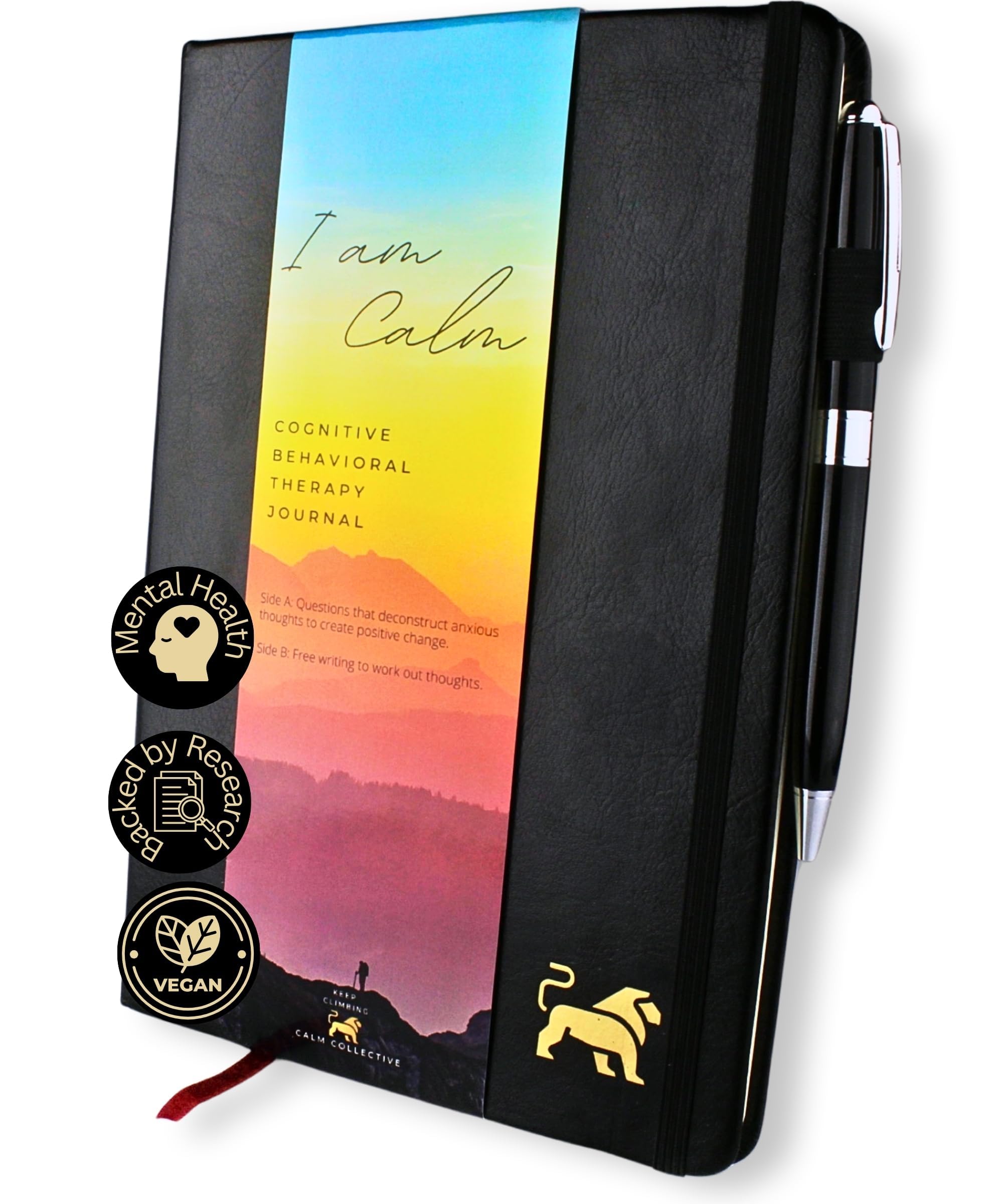 Calm Collective Guided CBT Anxiety Relief Journal Kit for Mental Health Therapy with Free Pen Included, Mindfulness Self Care Prompts, Gratitude & Habit Tracker, Wellness Gift Diary Notebook