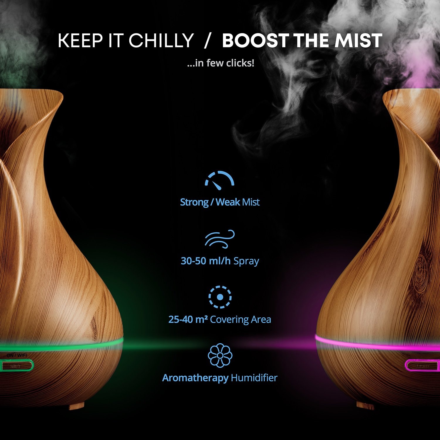 Smart WiFi Wireless Essential Oil Aromatherapy 400ml Ultrasonic Diffuser & Humidifier with Alexa & Google Home Phone App & Voice Control - Create Schedules - LED & Timer Settings: Light Brown