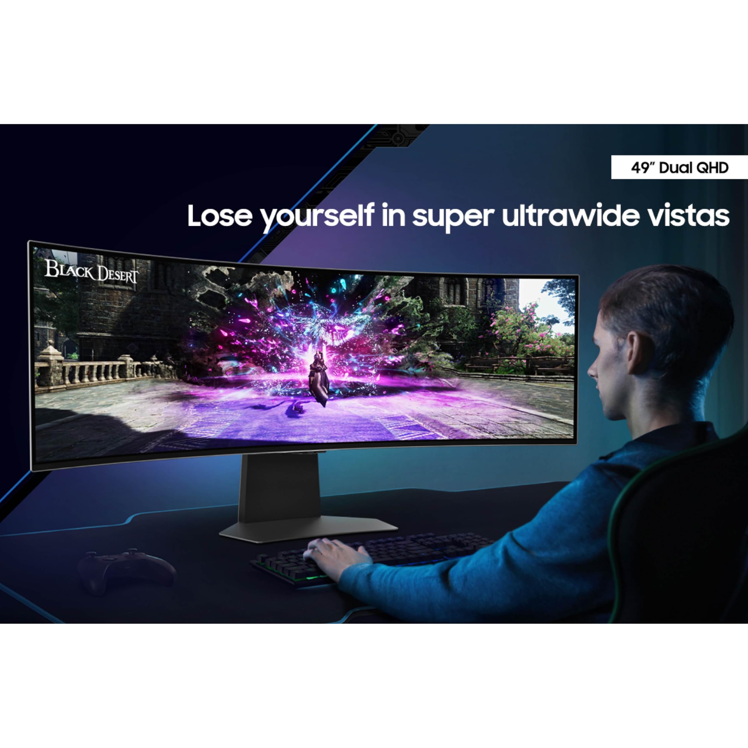 SAMSUNG 49” Odyssey G9 Series DQHD 1000R Curved Gaming Monitor, 1ms(GtG), VESA DisplayHDR 1000, 240Hz, AMD FreeSync Premium Pro, Height Adjustable Stand, Ultrawide Screen, LS49CG954ENXZA, 2024: 240Hz Refresh Rate OLED Glossy Panel Smart | DP Cable