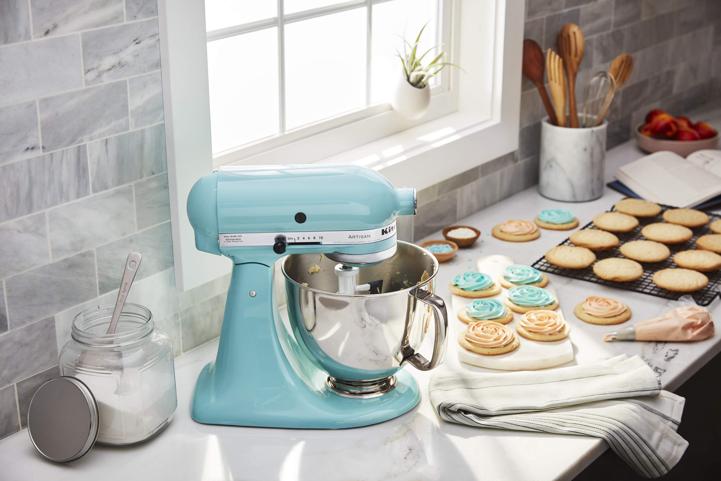 KitchenAid Artisan Series 5 Quart Tilt Head Stand Mixer with Pouring Shield KSM150PS,: Aqua Sky