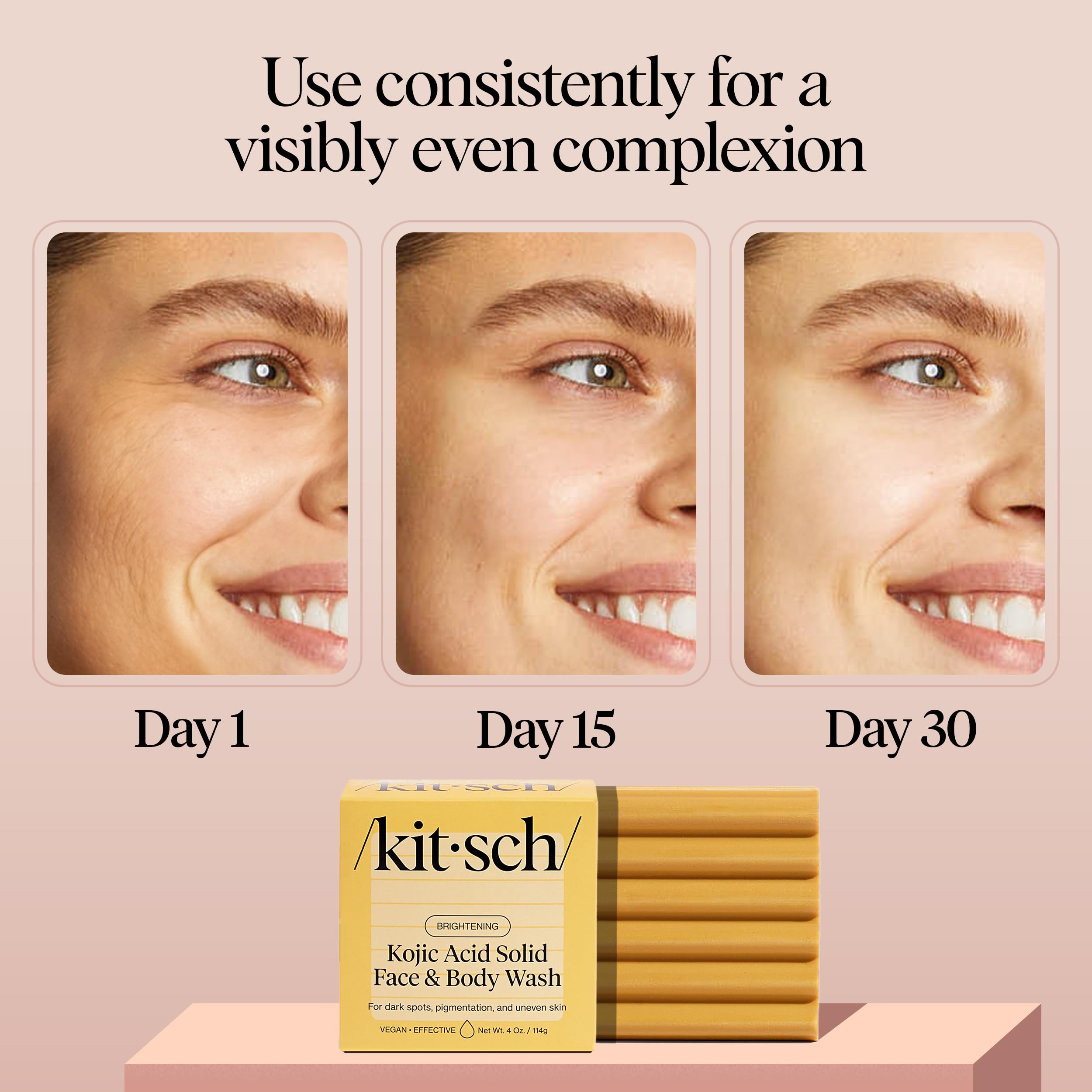 Kitsch Kojic Acid Soap - Brightening & Hydrating Kojic with Turmeric Soap Bar - Reduces Dark Spots, Evens Skin Tone, With Hyaluronic Acid & Shea Butter, Paraben & Sulfate-Free - 4oz, Made in USA