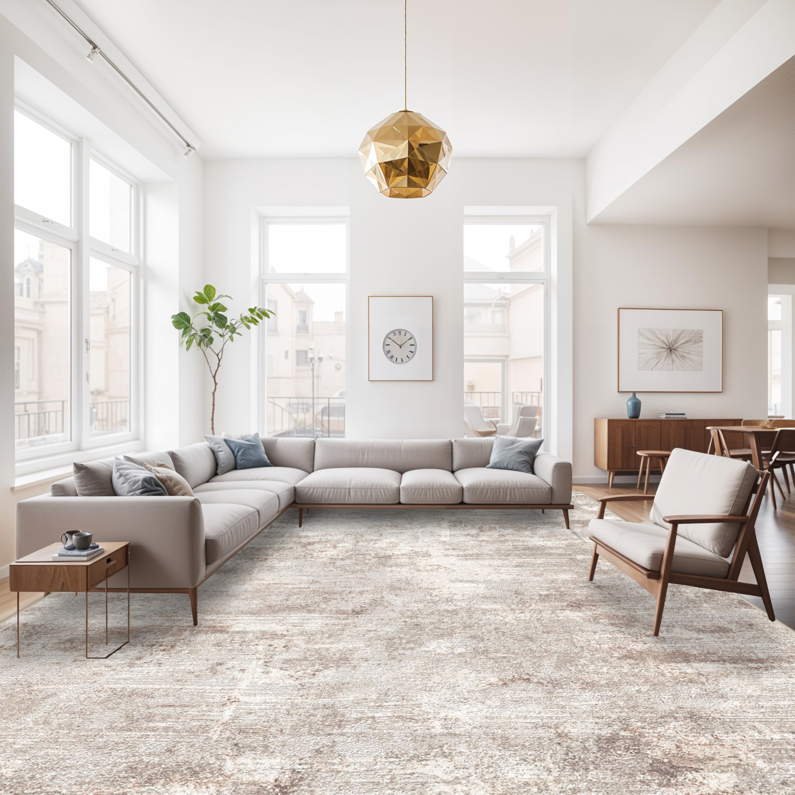 RUUGME 10X14 Abstract Area Rug:Large Washable Living Room Rug Indoor Non Slip Low Pile Carpet for Bedroom Soft Foldable Stain Resistant Distressed Thin Rug for Dining Room Kitchen 10X14 Brown Brown 10' x 14' (Rectangular): Brown 10&apos; x 14&apos; (Rectangular)