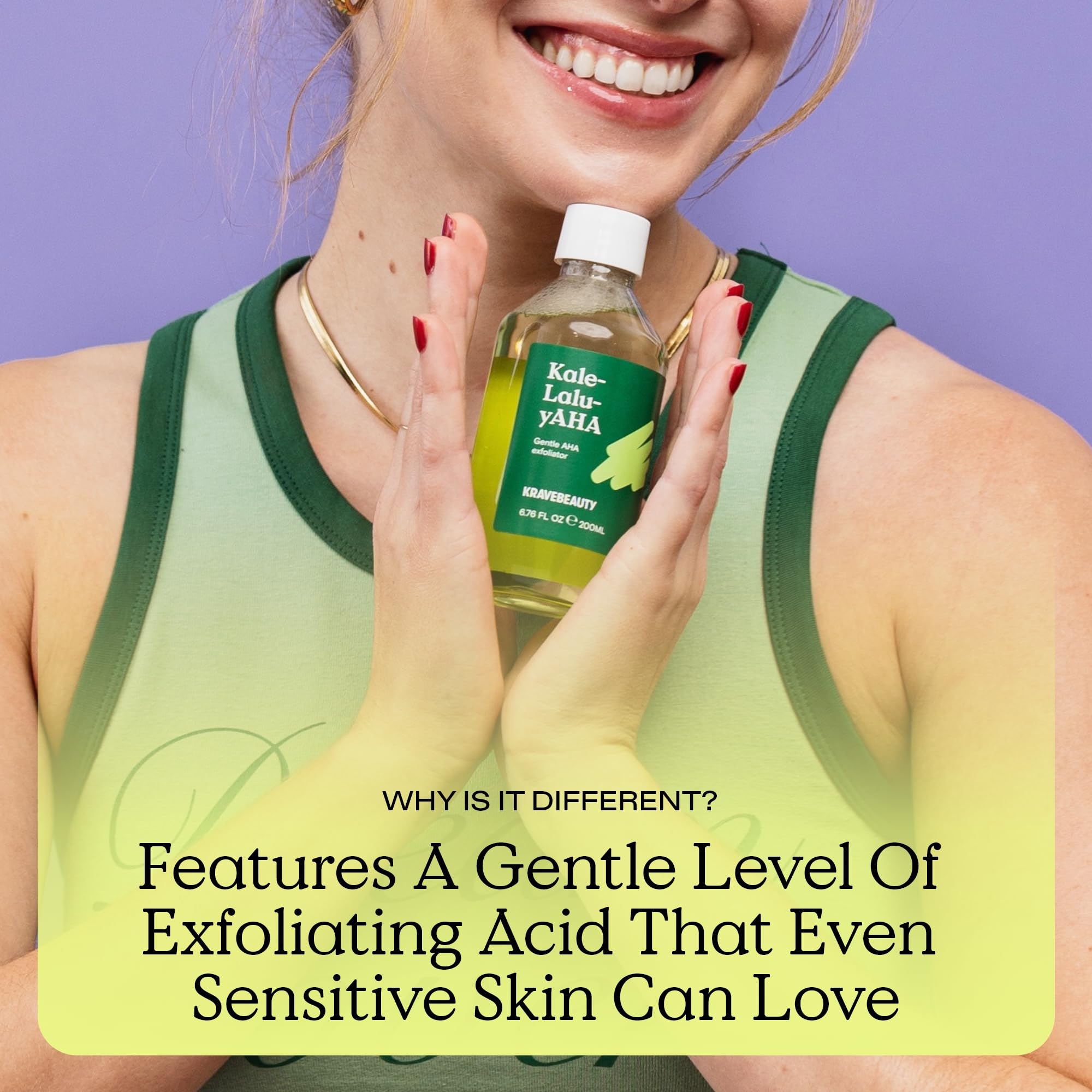KraveBeauty Kale-Lalu-yAHA, Gentle 5.25% AHA Exfoliator, Contains Glycolic Acid & Hyaluronic Acid, Unclogs Pores and Hydrates Skin, Vegan & Cruelty Free, 6.76 fl oz