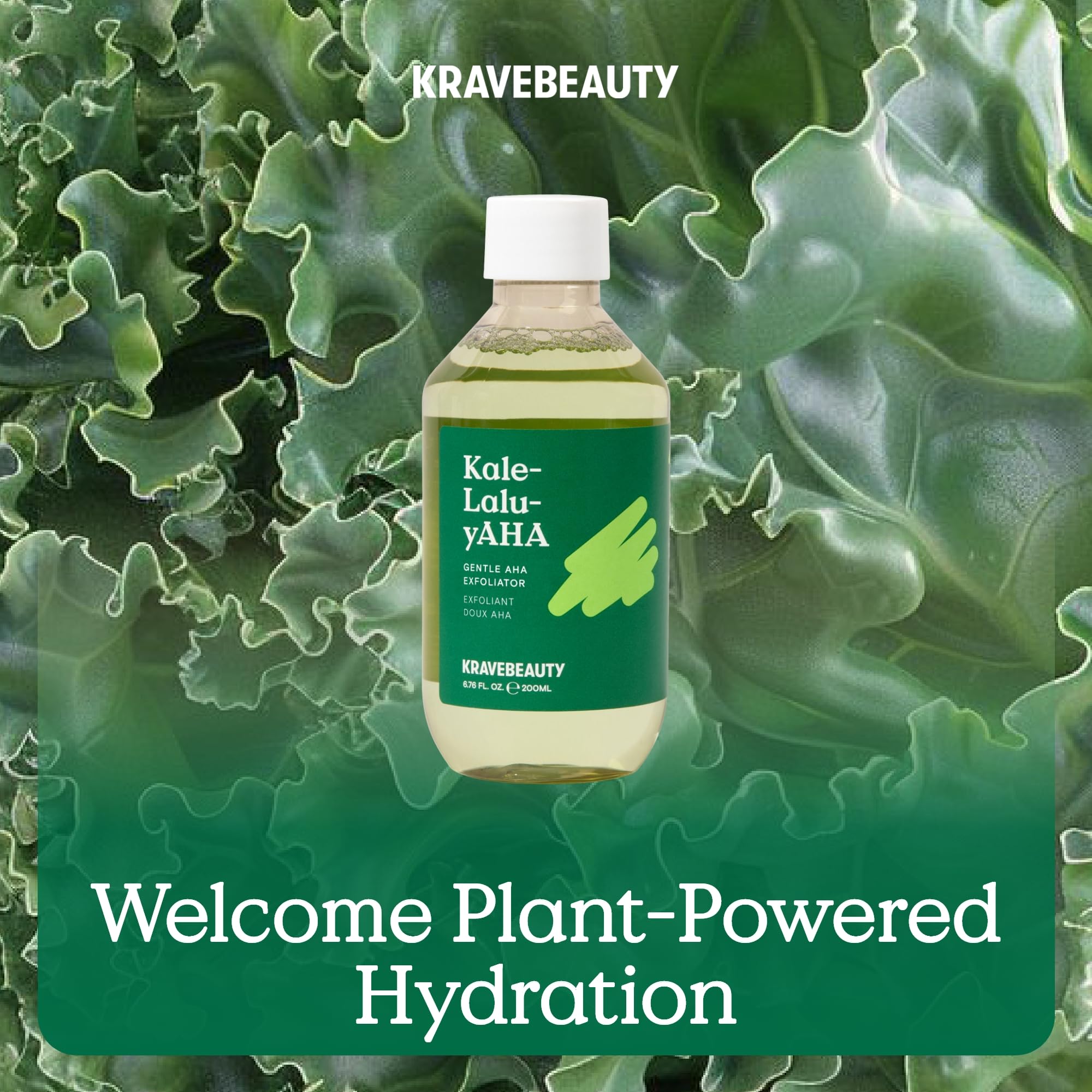 KraveBeauty Kale-Lalu-yAHA, Gentle 5.25% AHA Exfoliator, Contains Glycolic Acid & Hyaluronic Acid, Unclogs Pores and Hydrates Skin, Vegan & Cruelty Free, 6.76 fl oz