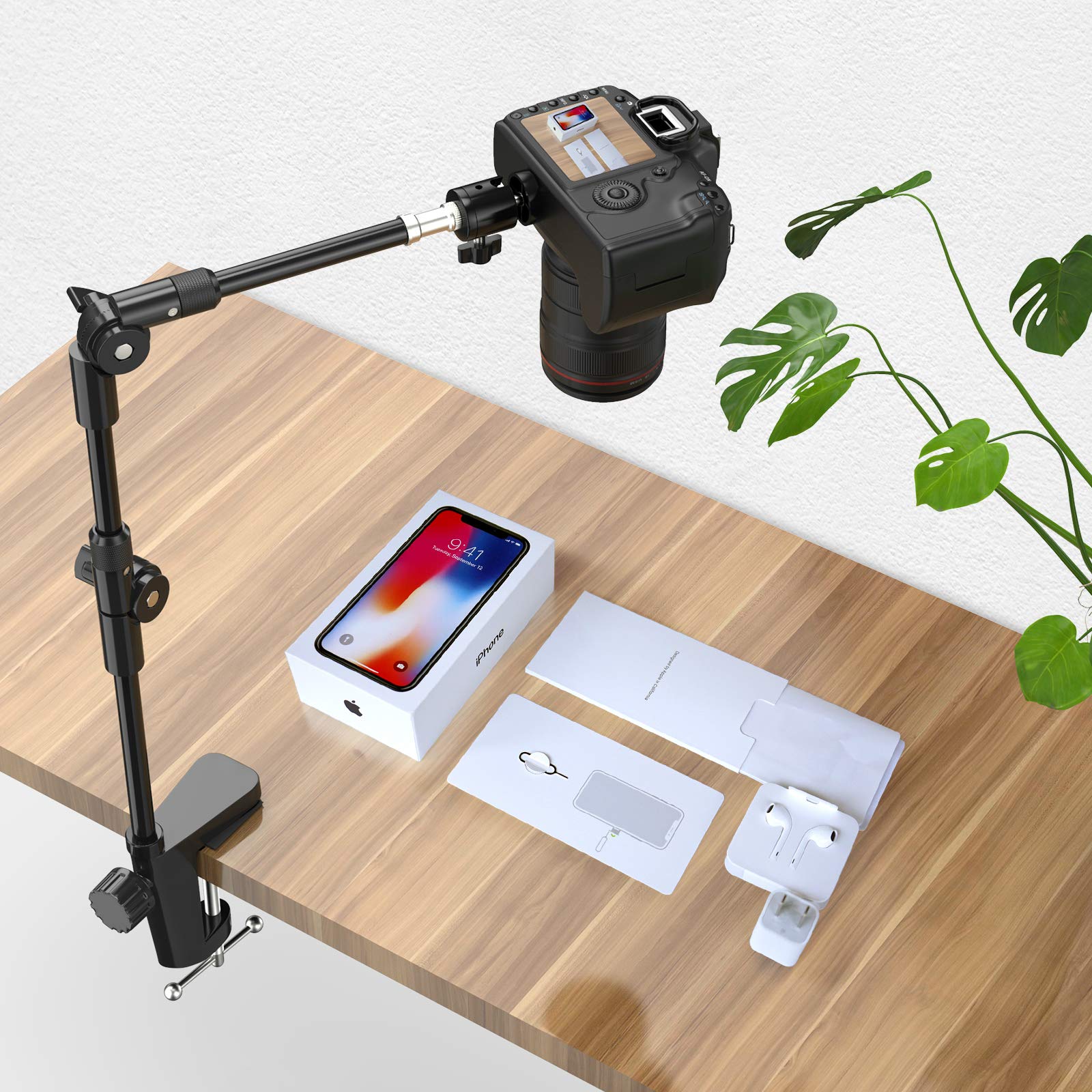 Webcam Stand Camera Mount with Phone Holder & 5/8" Screw, 22in Flexible Projector Stand Gooseneck Desk Mic Stand for Logitech C922 C930e C920 C615 C960 Brio 4K, GoPro, Blue Yeti Snowball Ice