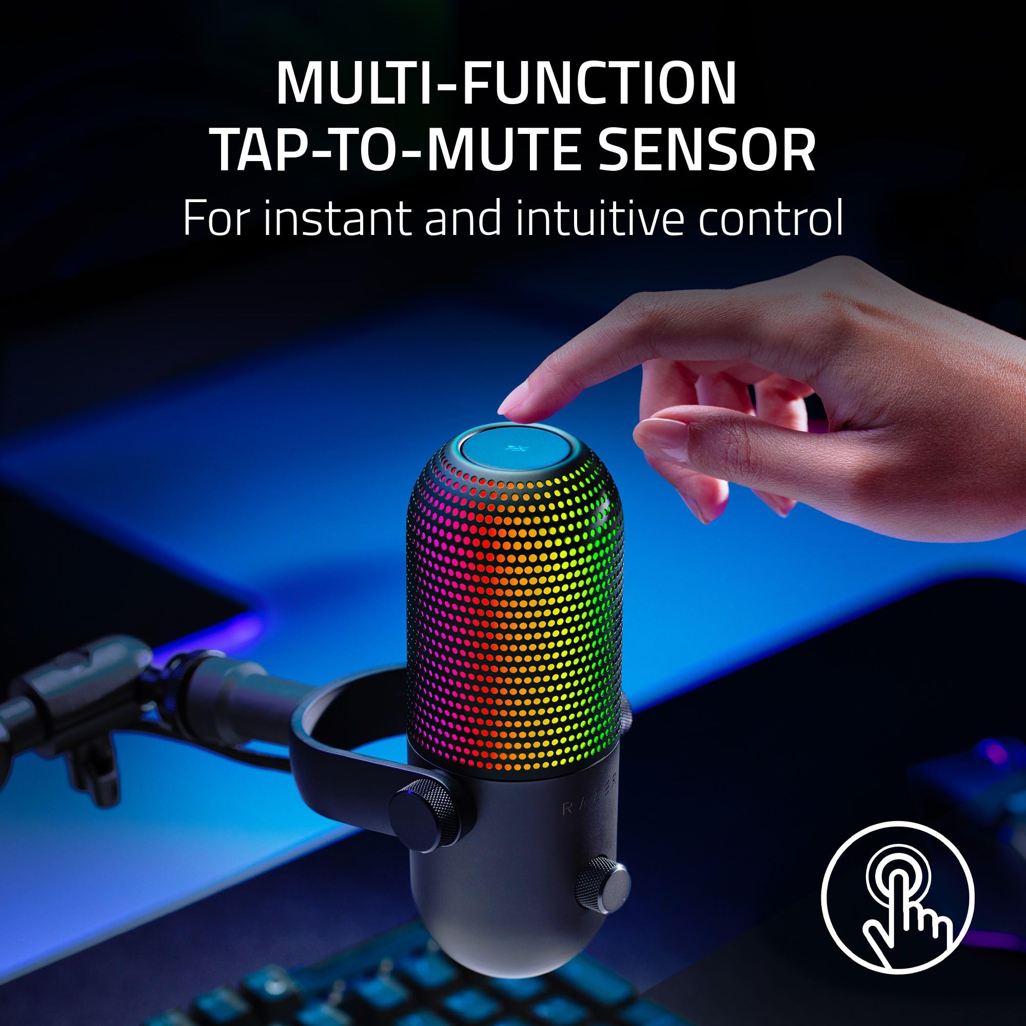 Razer Seiren V3 Chroma RGB USB Microphone: Stream & Game Reactive Lighting - Tap-to-Mute Sensor - Condenser Mic - Digital Gain Limiter & Shock Absorber - PC, Discord, OBS Studio, XSplit -: Black