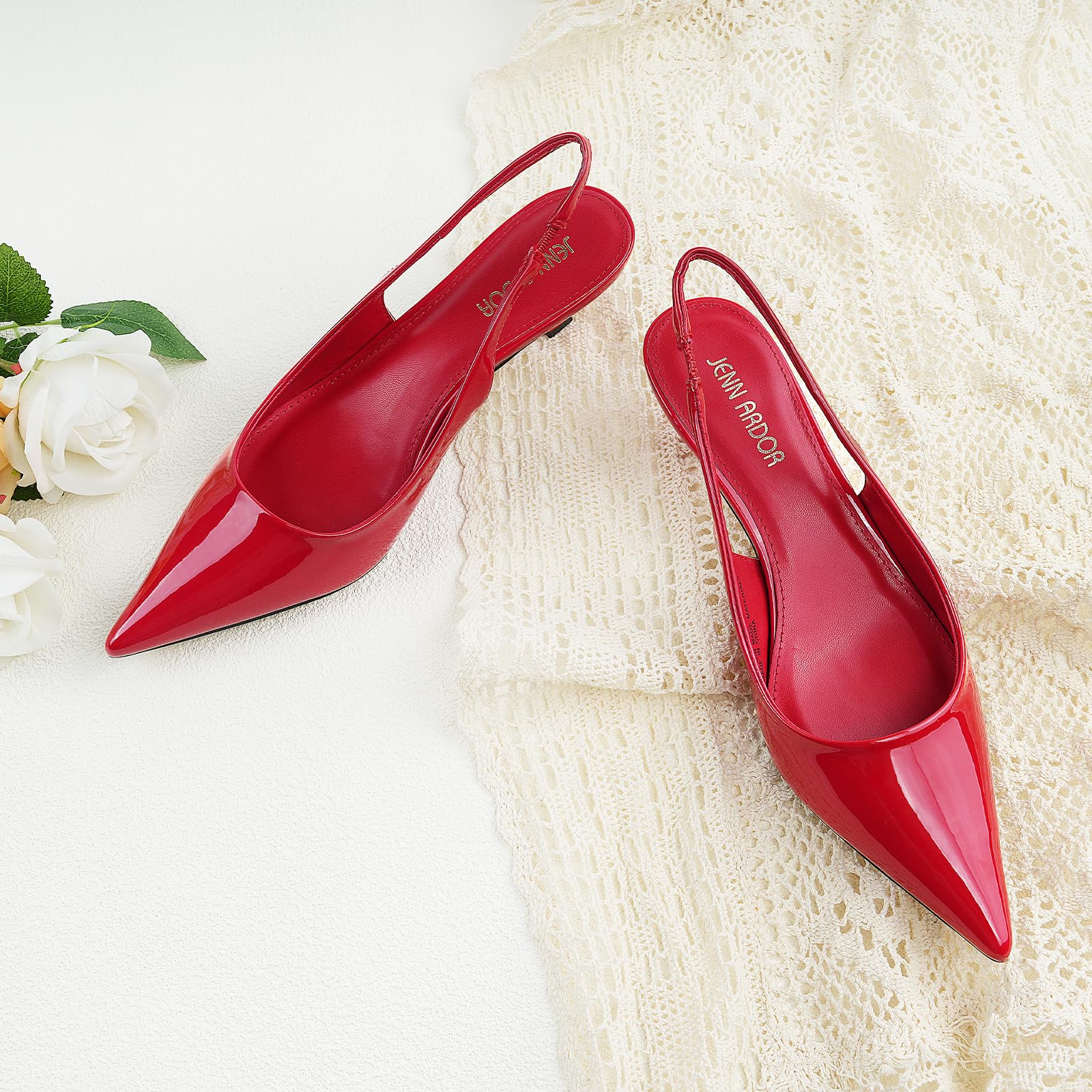JENN ARDOR Slingback Heels for Women Low Heels Dress Shoes Kitten Pumps Dressy Heeled Sandals Wide Width Fashion Casual Shoes