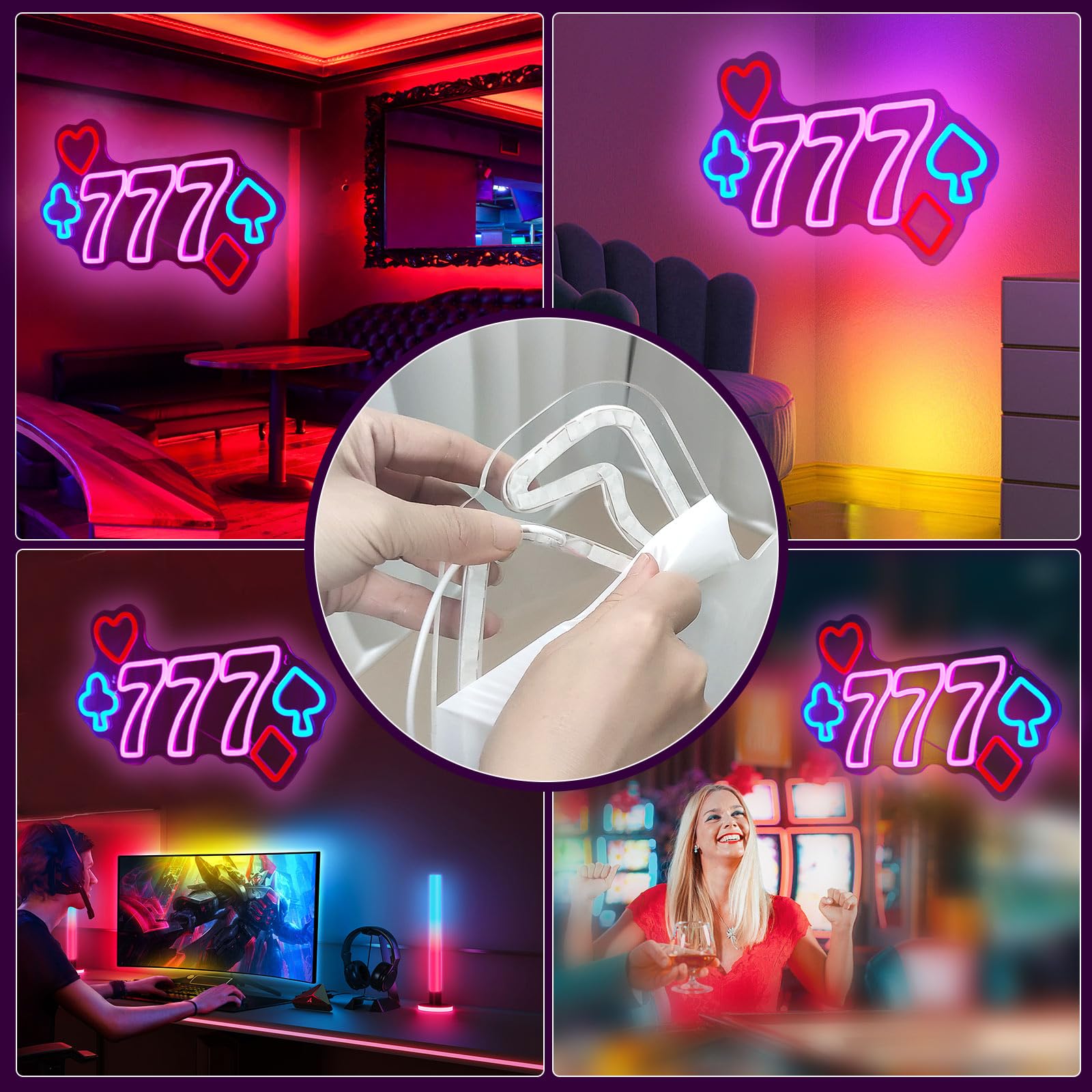 Neon Signs for Wall Decor Pink LED Light Sign for Preppy Room Decor Light Up Sign for Birthday Party Decoration USB Powered: 777