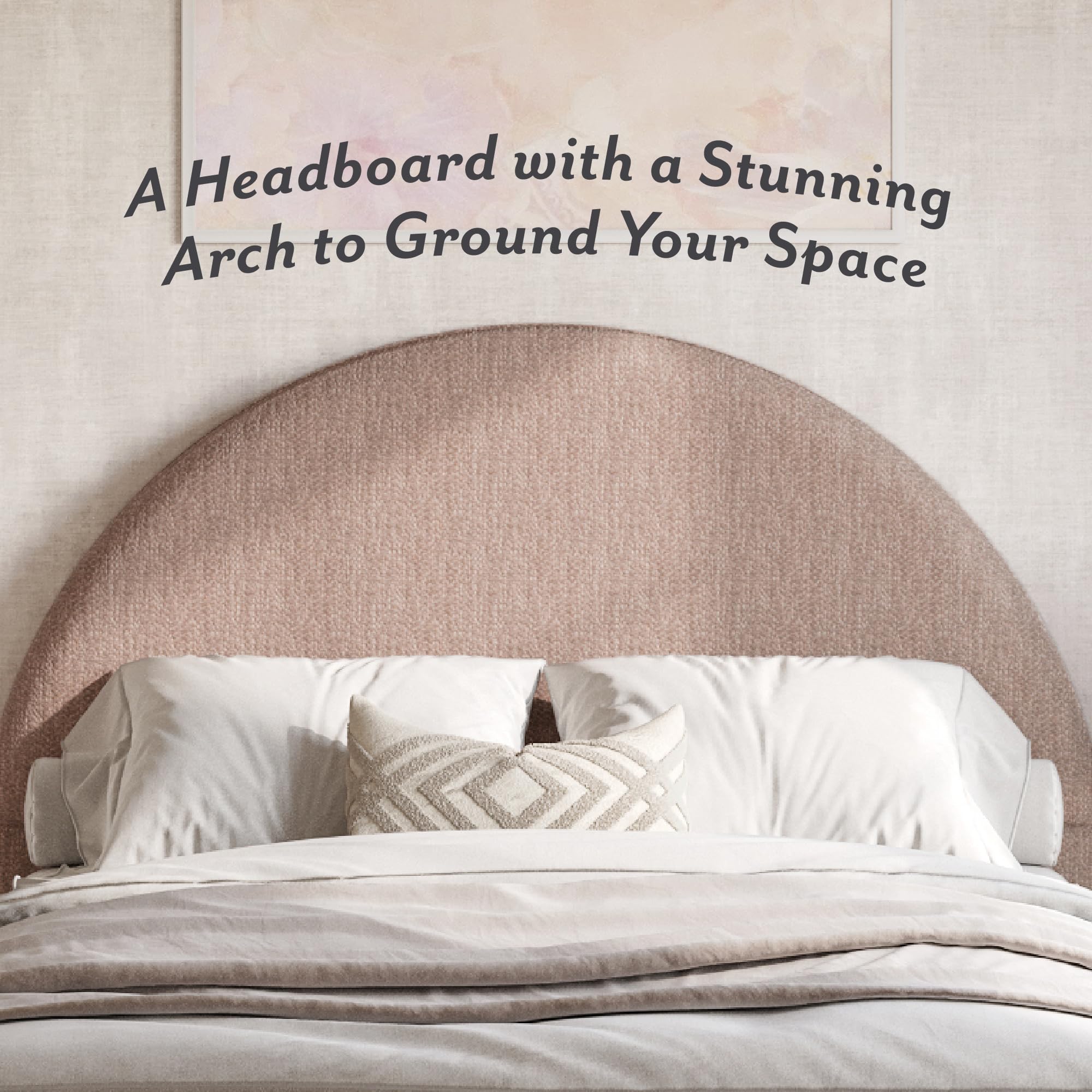 DG Casa Boucle Cloud Bed Frame with Arch Shaped Headboard, Upholstered in Soft Fabric, Platform Bed Frame with Solid Wood Legs - Boho or Modern Style - No Box Spring Needed - Queen Size