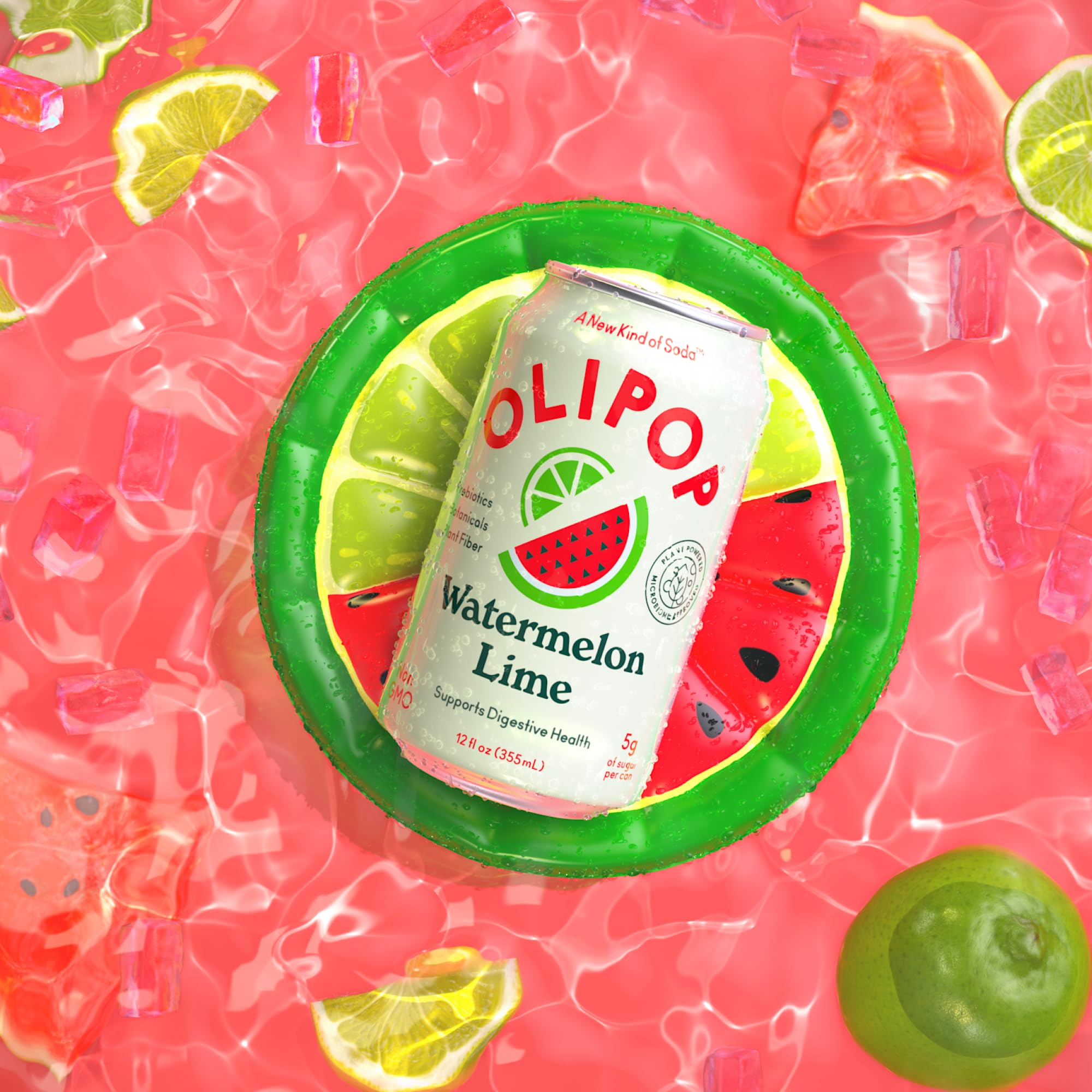 OLIPOP Prebiotic Soda Pop, Watermelon Lime, A New Kind of Soda Packed with Prebiotics, Fiber, and Botanicals, Gluten Free, Vegan, GMO Free, 12oz (12-Cans) thumbnail 5