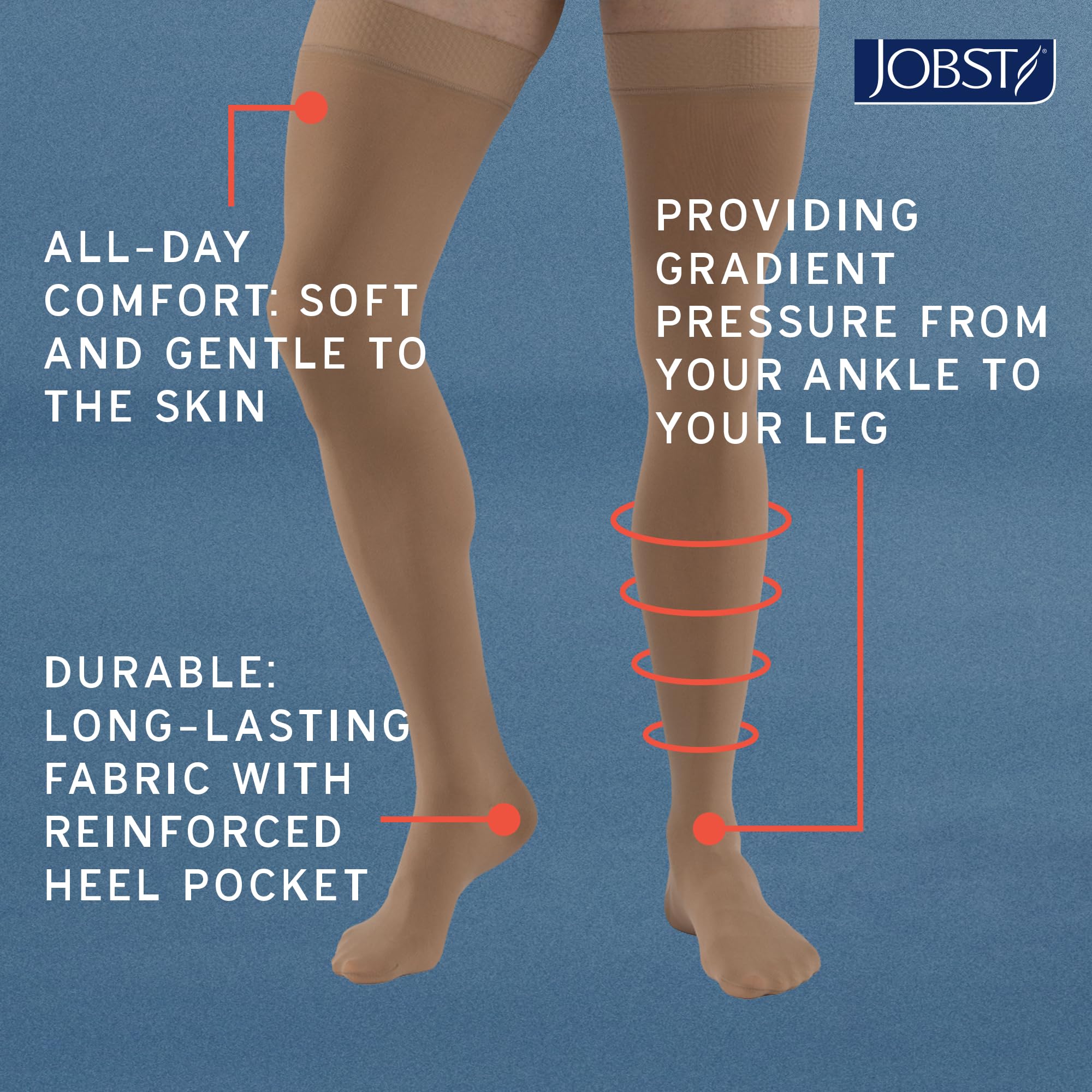 JOBST Relief Thigh High Graduated Compression Stockings 20-30mmHg - Comfortable Unisex Design with Silicone Dot Band - Open Toe: Large