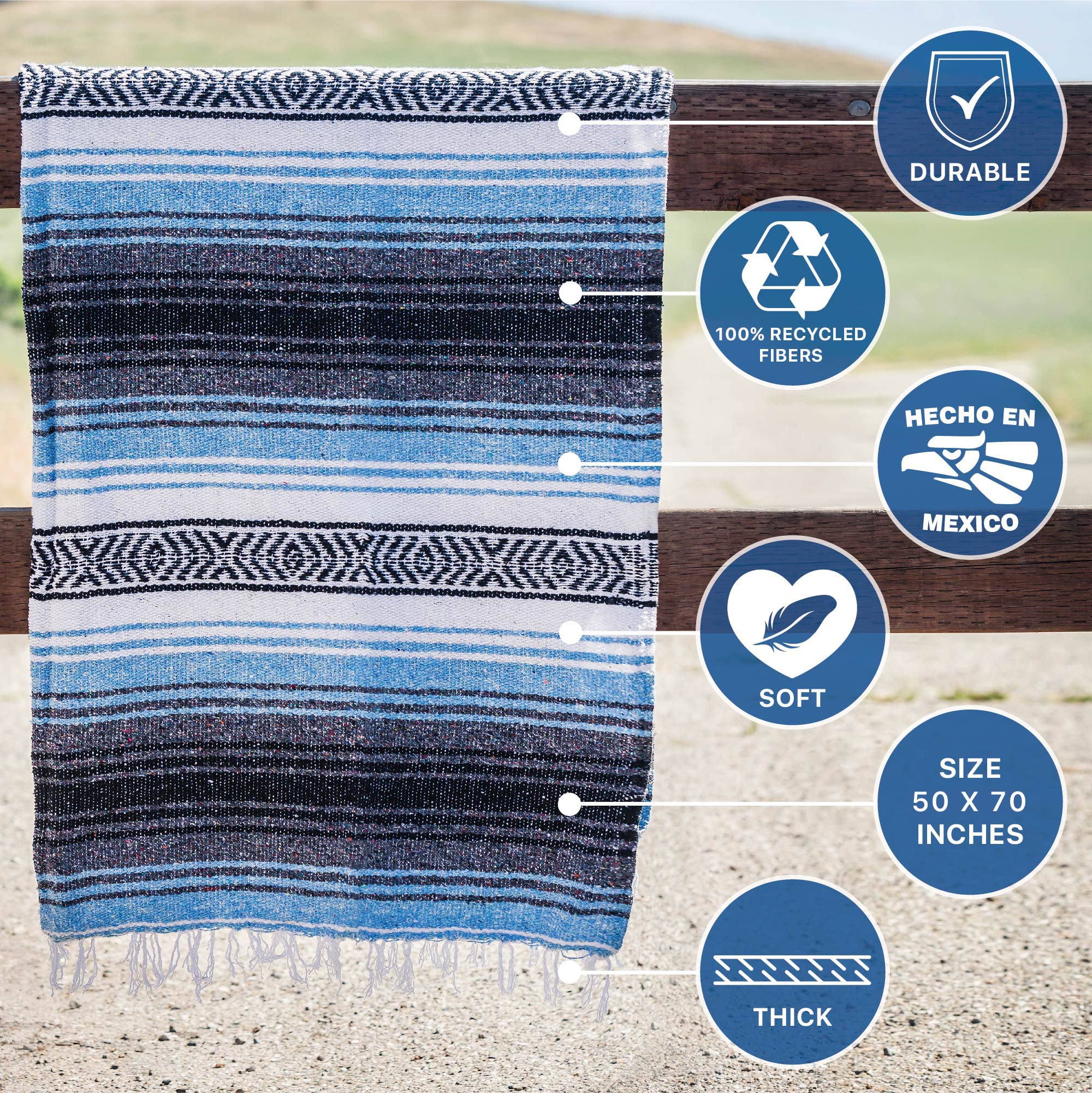 Benevolence LA Authentic Handwoven Mexican Blanket | Yoga Blankets, Outdoor, Picnic, Beach, Camping | Equestrian Saddle | Serape 50x70 inches - , Pack of 1