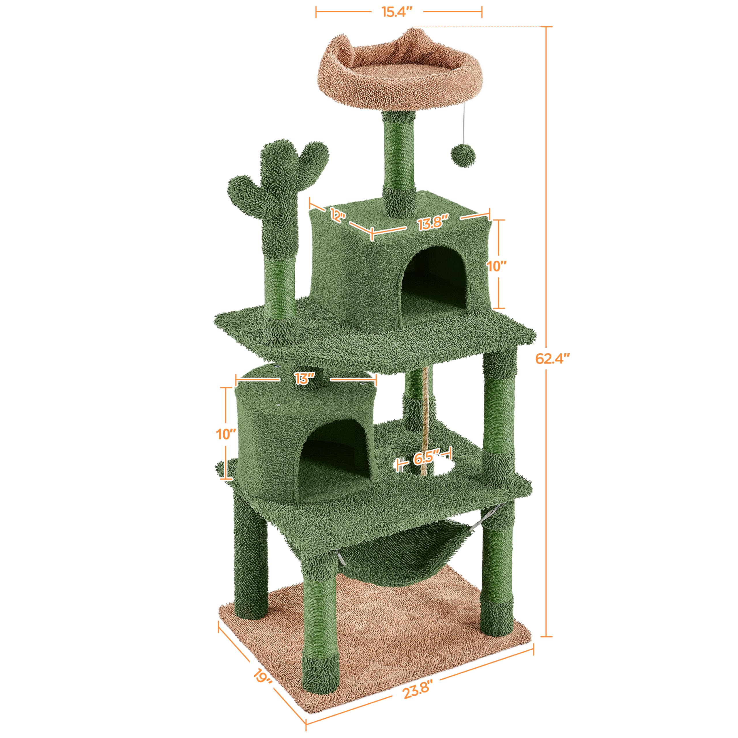 Yaheetech Cactus Cat Tree for Indoor Cats, 62in Cat Tower with Scratching Posts, Hammock & Dangling Ball, Multi-Level Condo Activity Center Furniture thumbnail 3