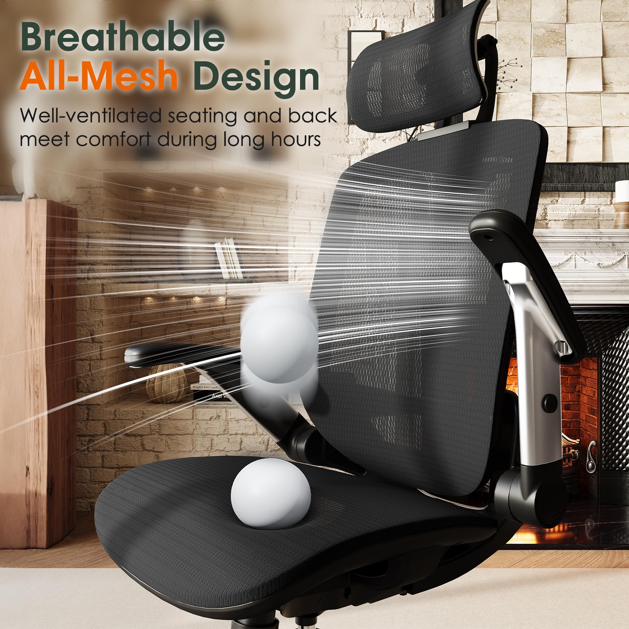 GABRYLLY Ergonomic Office Chair, High Back Home Desk Chair with Headrest, Flip-Up Arms, 90-120° Tilt Lock and Wide Cushion, Big and Tall Mesh Chairs for Man Woman, Black Task Chair: GABRYLLY Ergonomic Office Chair, High Back Home Desk Chair with Headrest, Flip-Up Arms, 90-120° Tilt Lock and Wide Cushion, Big and Tall Mesh Chairs for Man Woman, Black Task Chair