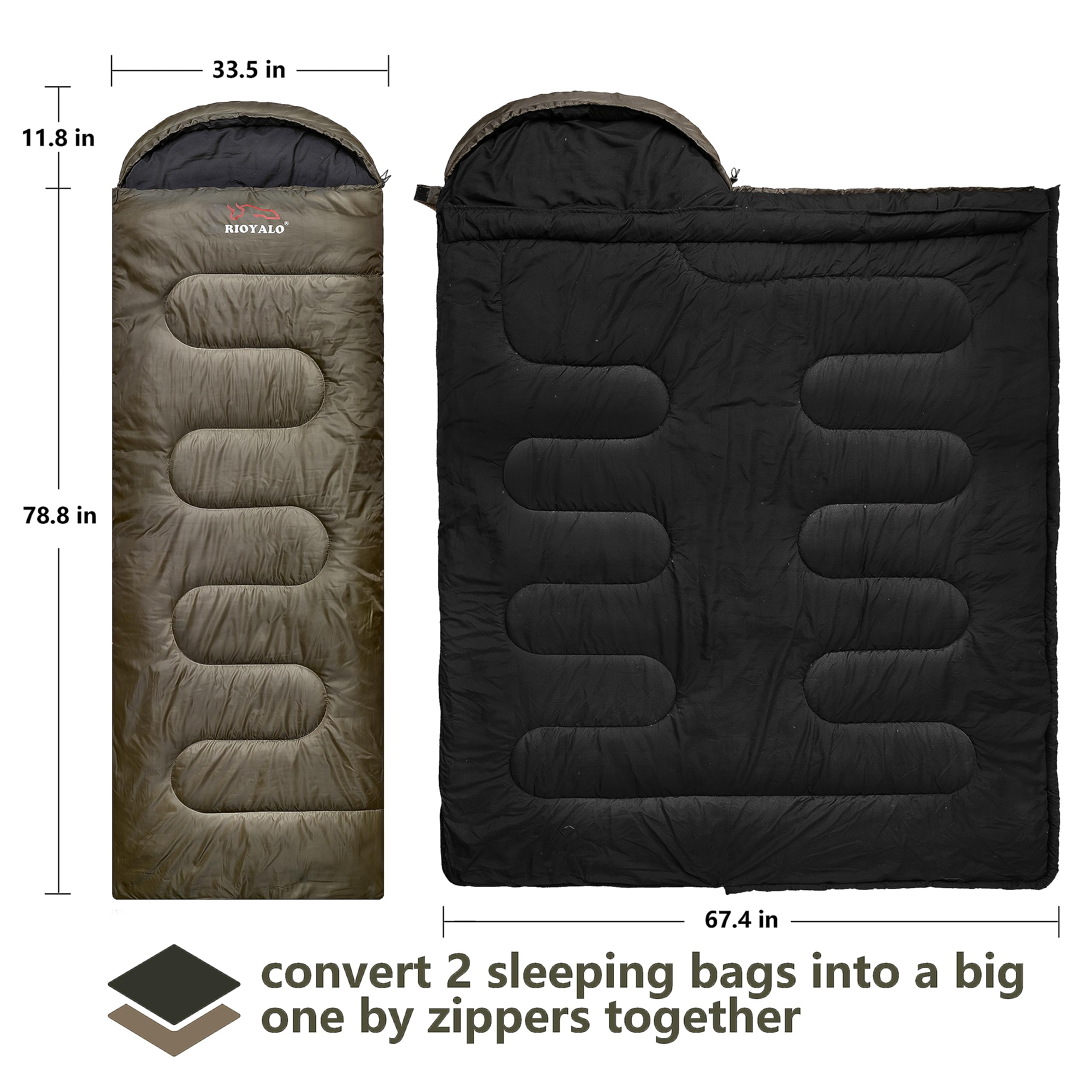 RIOYALO 0 Degree Sleeping Bags for Adults Cold Weather | Big and Tall 4 Season Winter Camping Sleeping Bag w. Compression Sack for Youth Hiking Backpacking | Portable Waterproof | XL Up to 6 ft 10 in