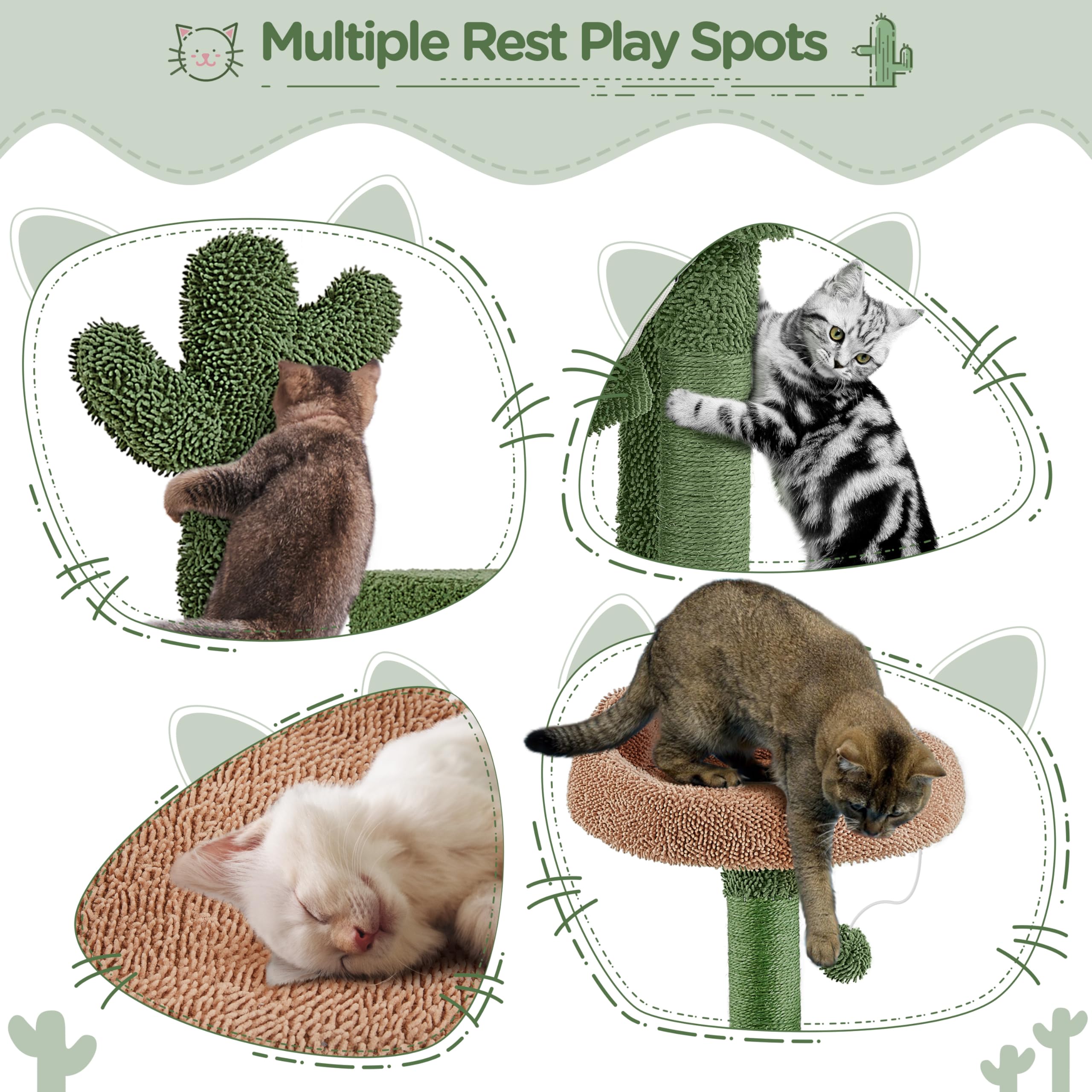 Yaheetech Cactus Cat Tree for Indoor Cats, 62in Cat Tower with Scratching Posts, Hammock & Dangling Ball, Multi-Level Condo Activity Center Furniture thumbnail 5