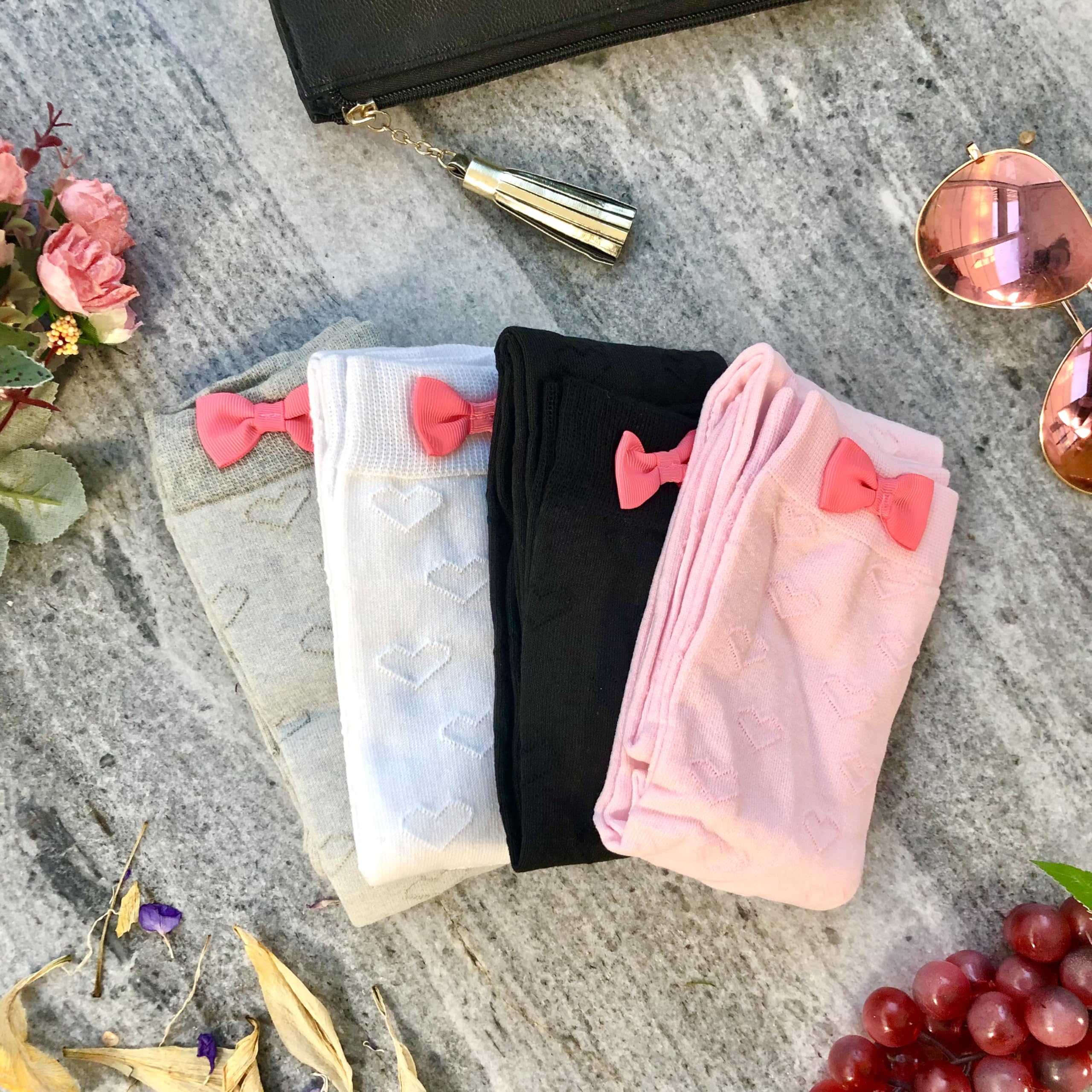 Millennials In Motion Kawaii Long Socks Leg Warmers: One Size Black &amp; Pink Bow