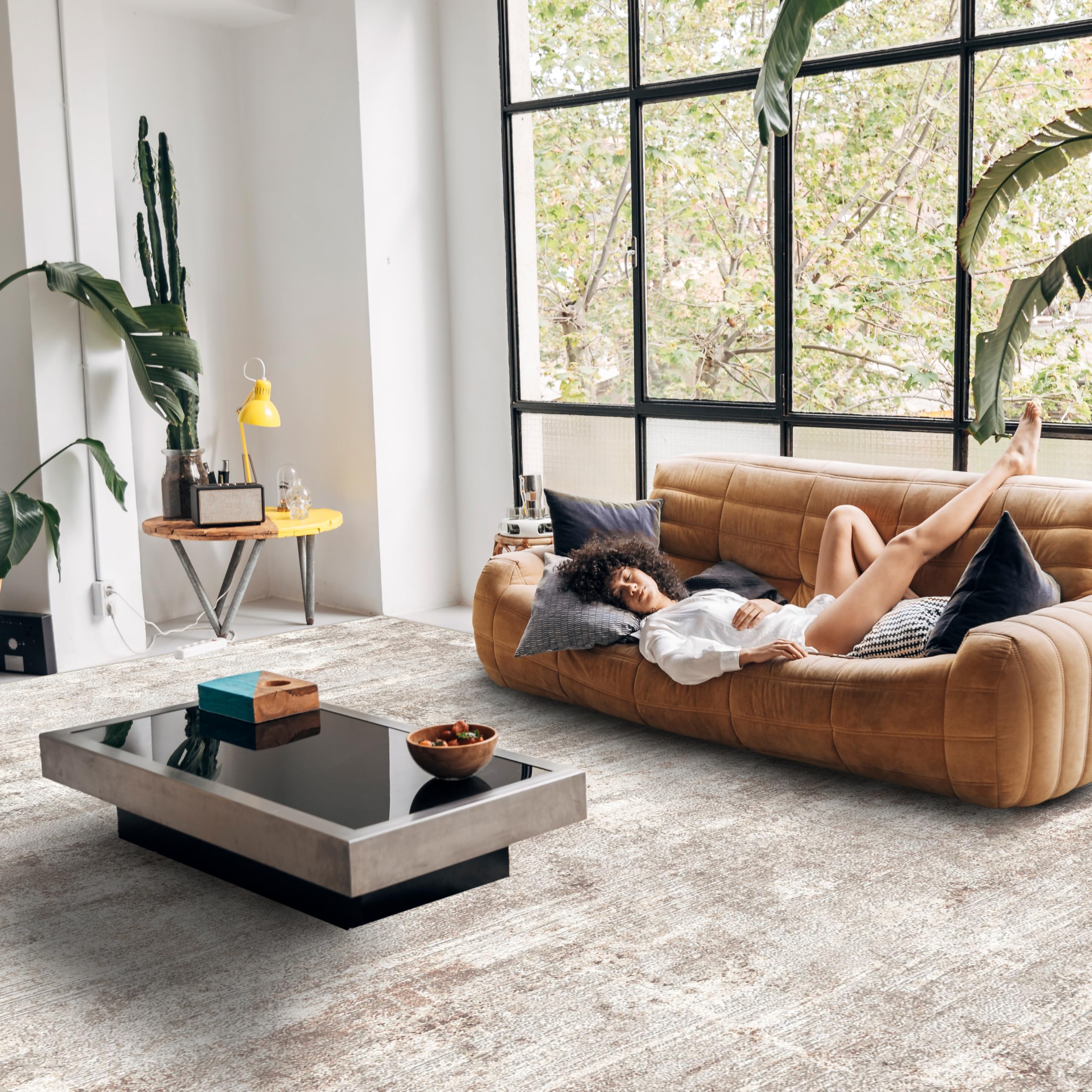 RUUGME 10X14 Abstract Area Rug:Large Washable Living Room Rug Indoor Non Slip Low Pile Carpet for Bedroom Soft Foldable Stain Resistant Distressed Thin Rug for Dining Room Kitchen 10X14 Brown Brown 10' x 14' (Rectangular): Brown 10&apos; x 14&apos; (Rectangular)