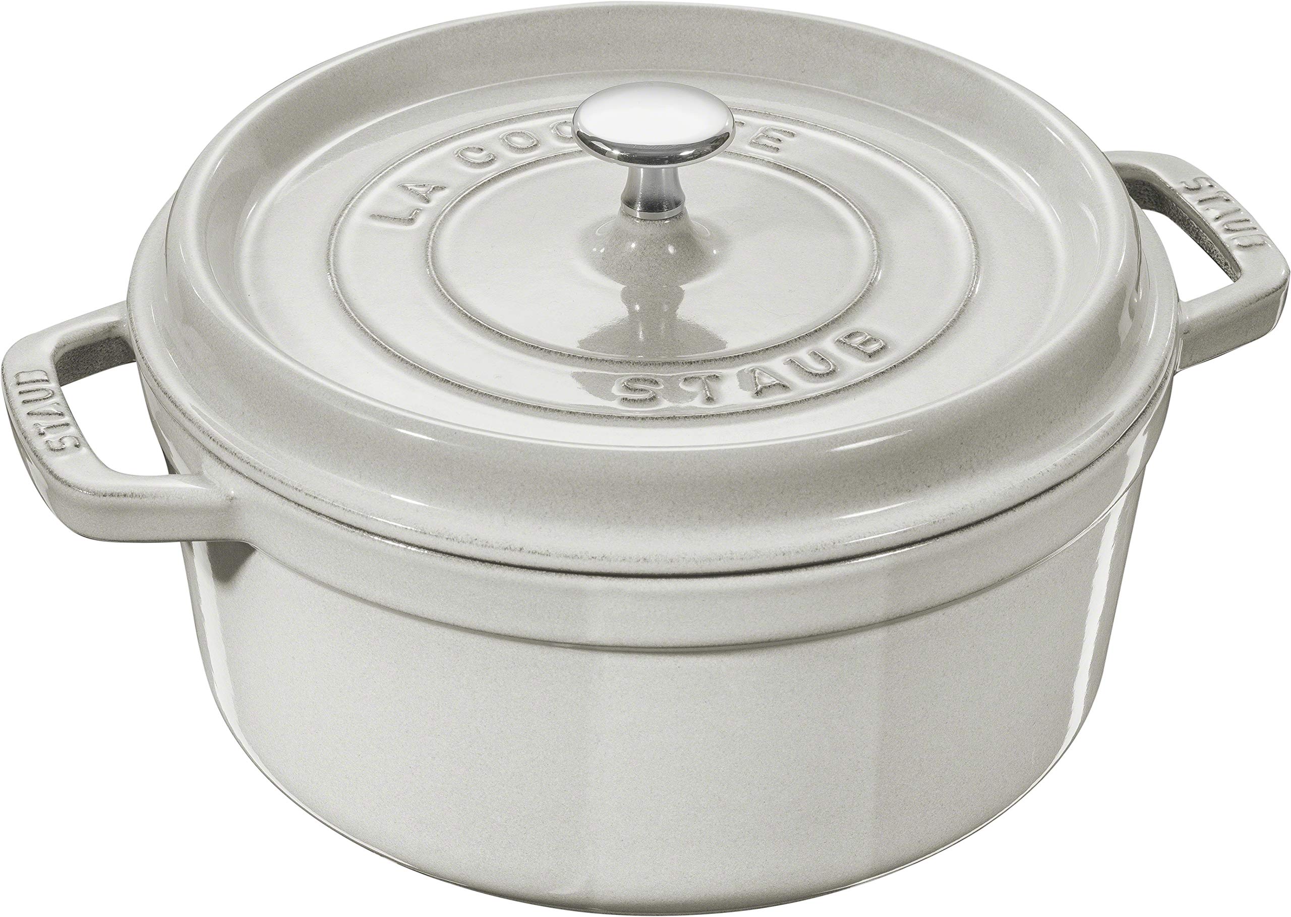 Staub Cast Iron 2.75-qt Round Cocotte - White Truffle, Made in France thumbnail 1